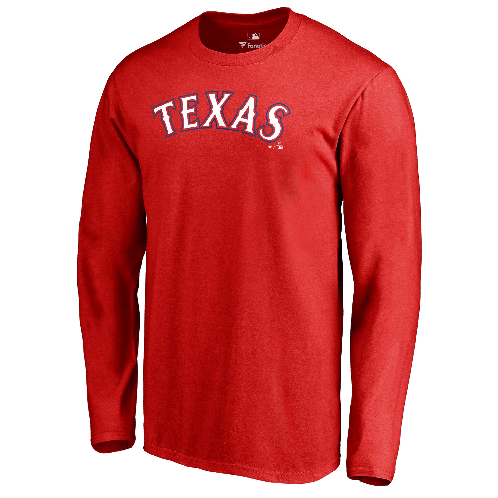 Men's Red Texas Rangers Team Wordmark Long Sleeve T-Shirt