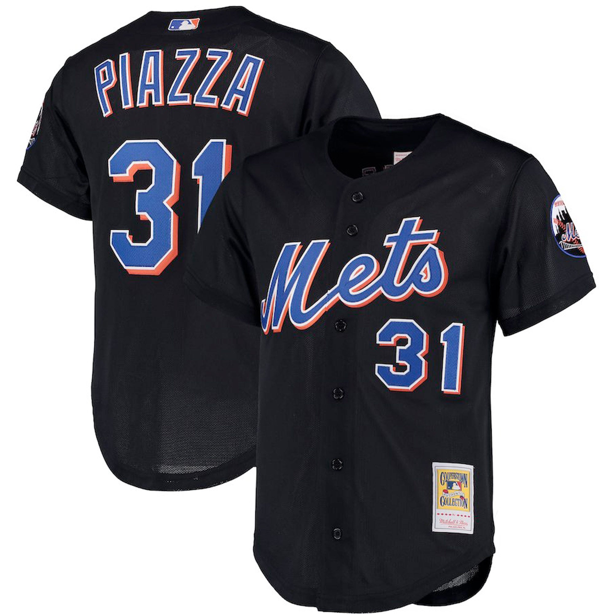 Men's Mitchell & Ness Mike Piazza Black New York Mets Big & Tall Cooperstown Mesh Batting Practice Jersey