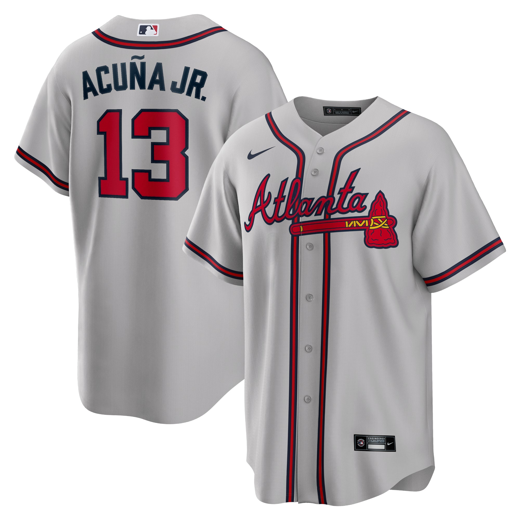Men's Nike Ronald Acuna Jr. Gray Atlanta Braves Road Replica Player Name Jersey