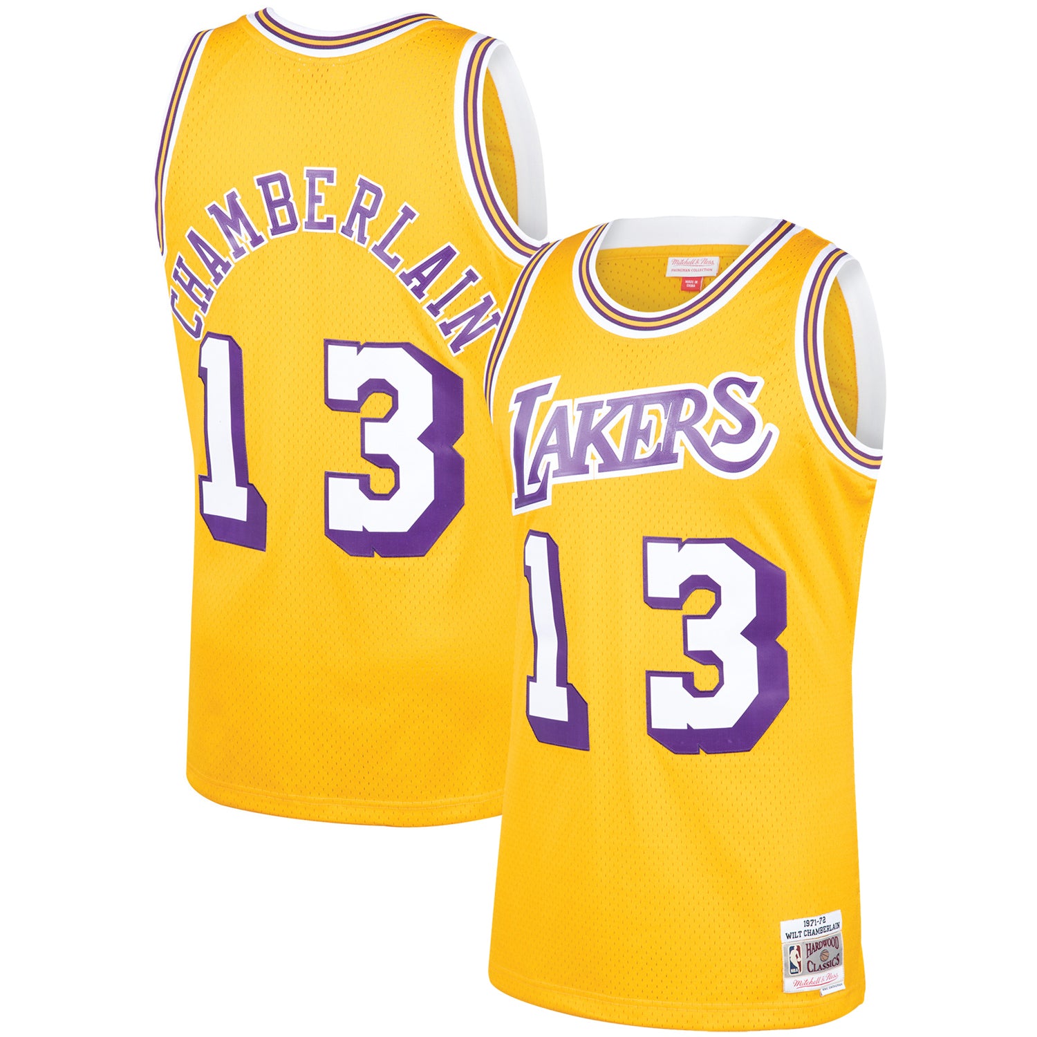Men's Mitchell & Ness Wilt Chamberlain Gold Los Angeles Lakers 1971/72 Hardwood Classics Swingman Jersey