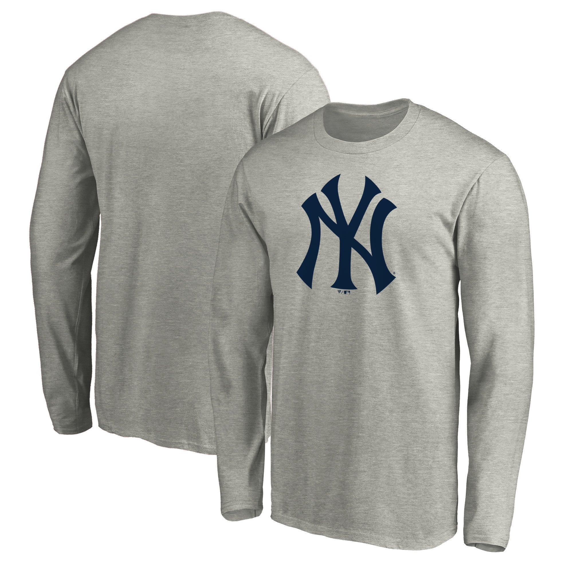 Men's Fanatics Heathered Gray New York Yankees Official Logo Long Sleeve T-Shirt