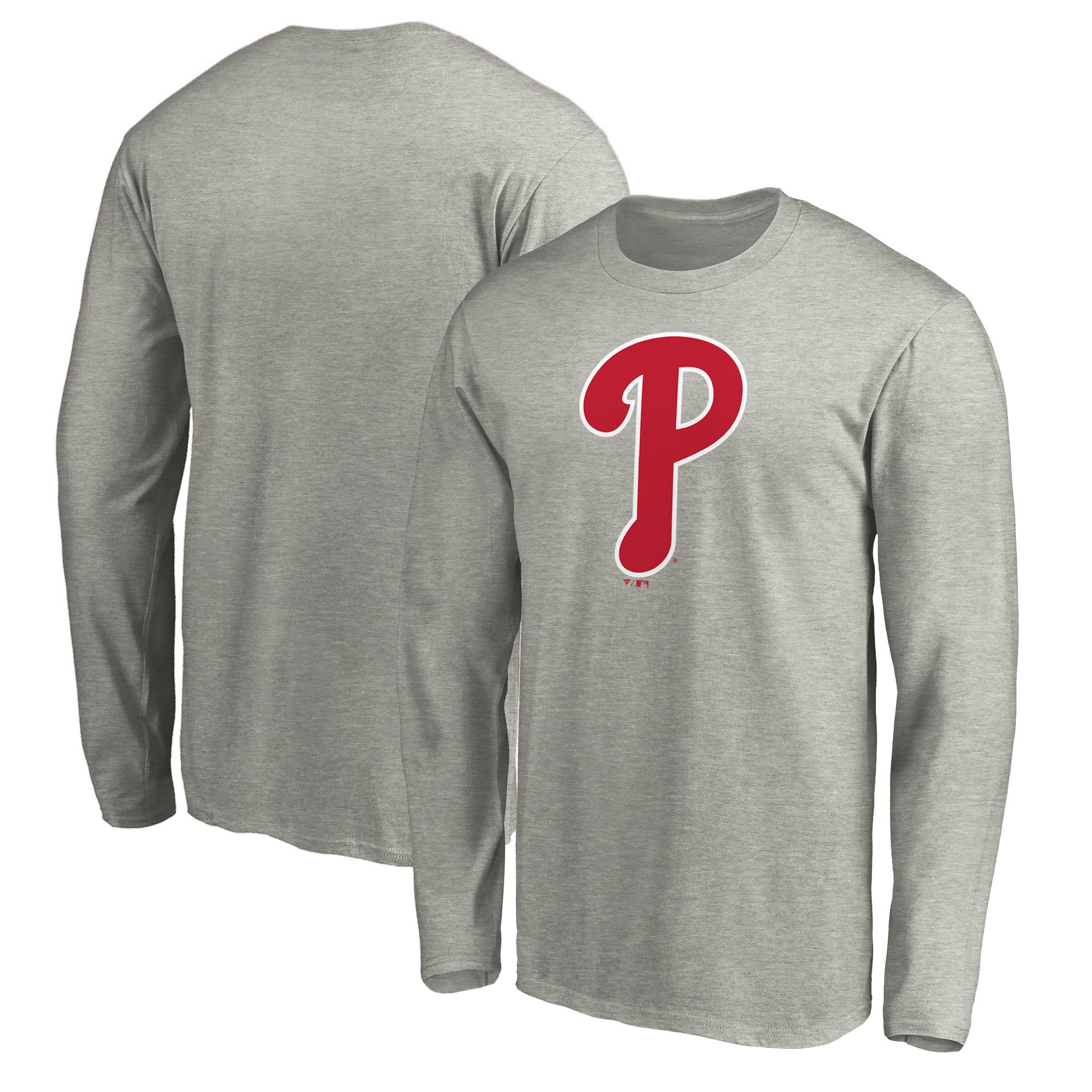 Men's Heather Gray Philadelphia Phillies Official Team Logo Long Sleeve T-Shirt