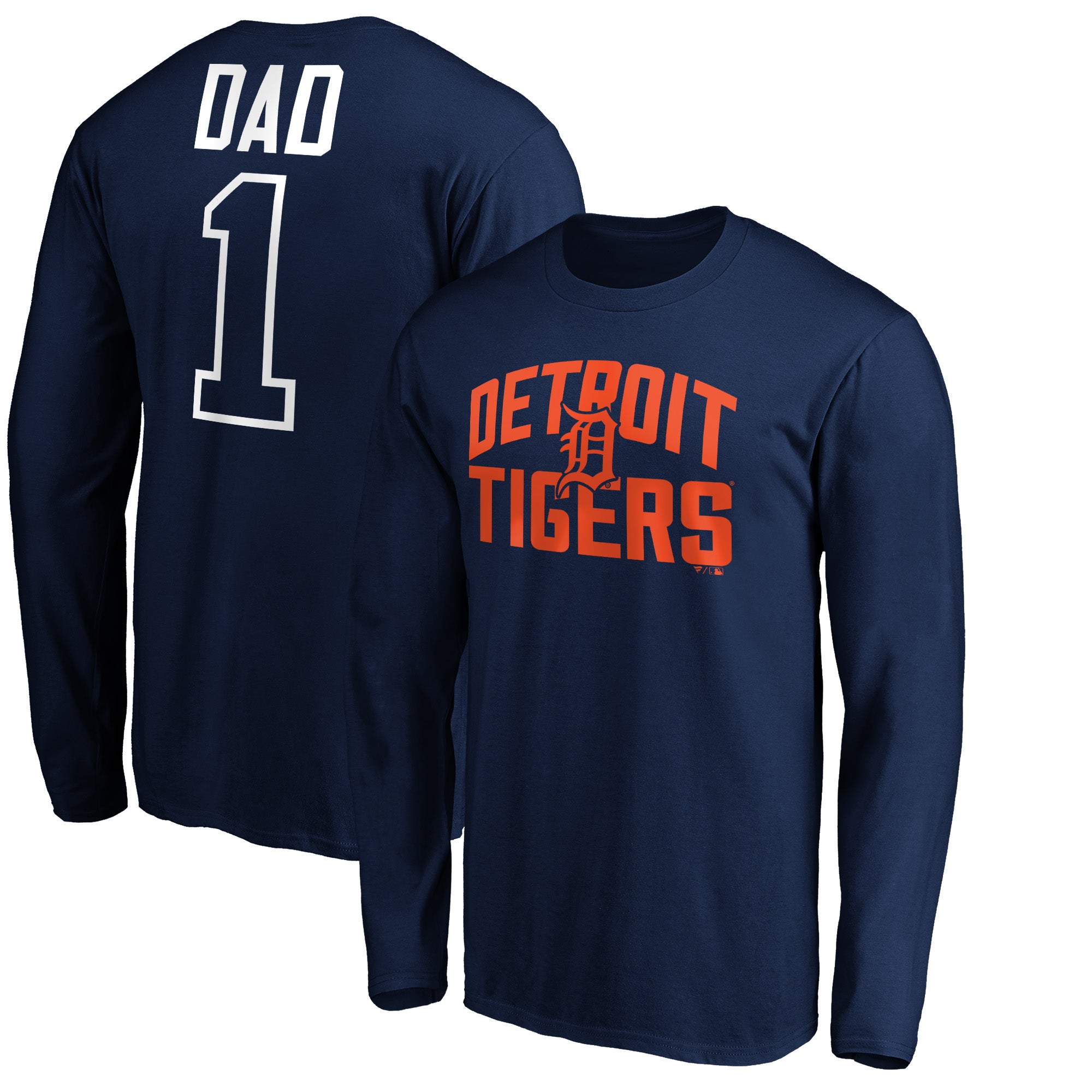 Men's Navy Detroit Tigers Father's Day #1 Dad Long Sleeve T-Shirt