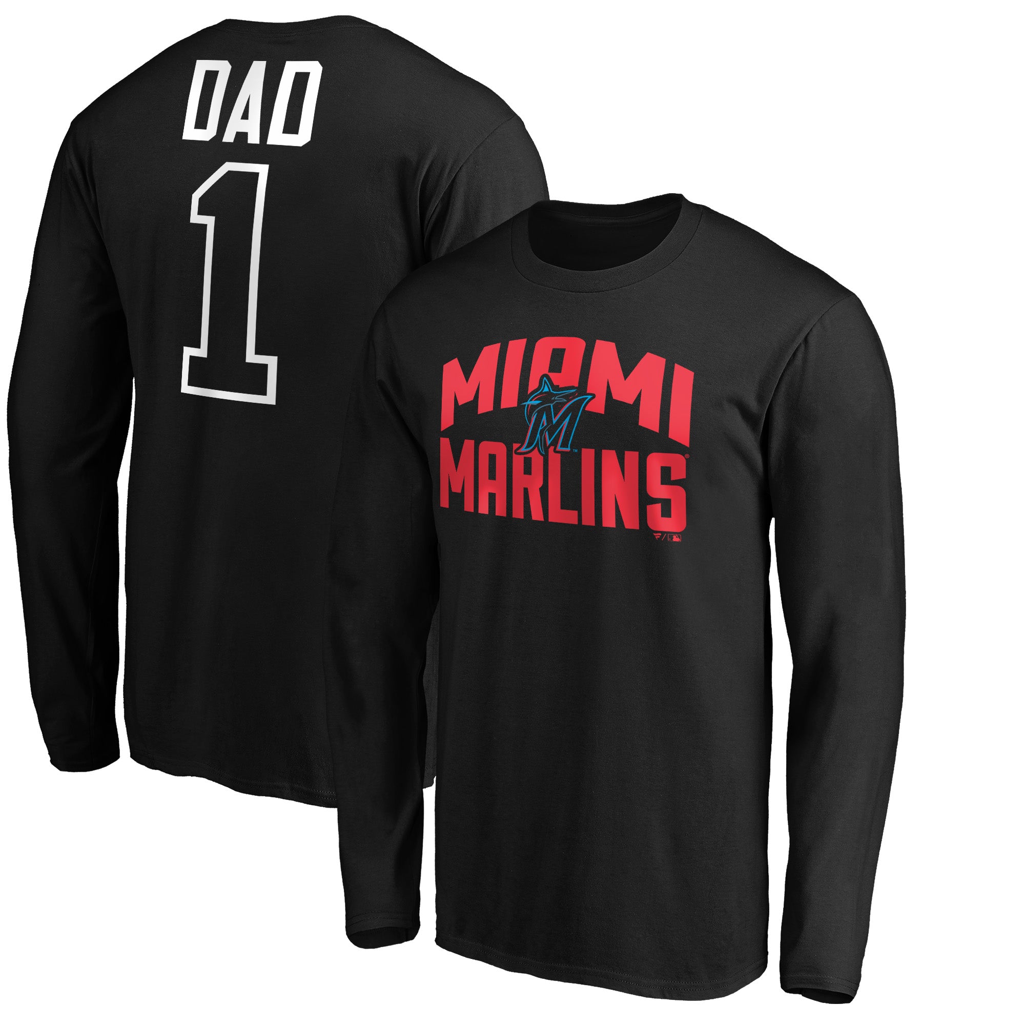 Men's Black Miami Marlins Father's Day #1 Dad Long Sleeve T-Shirt