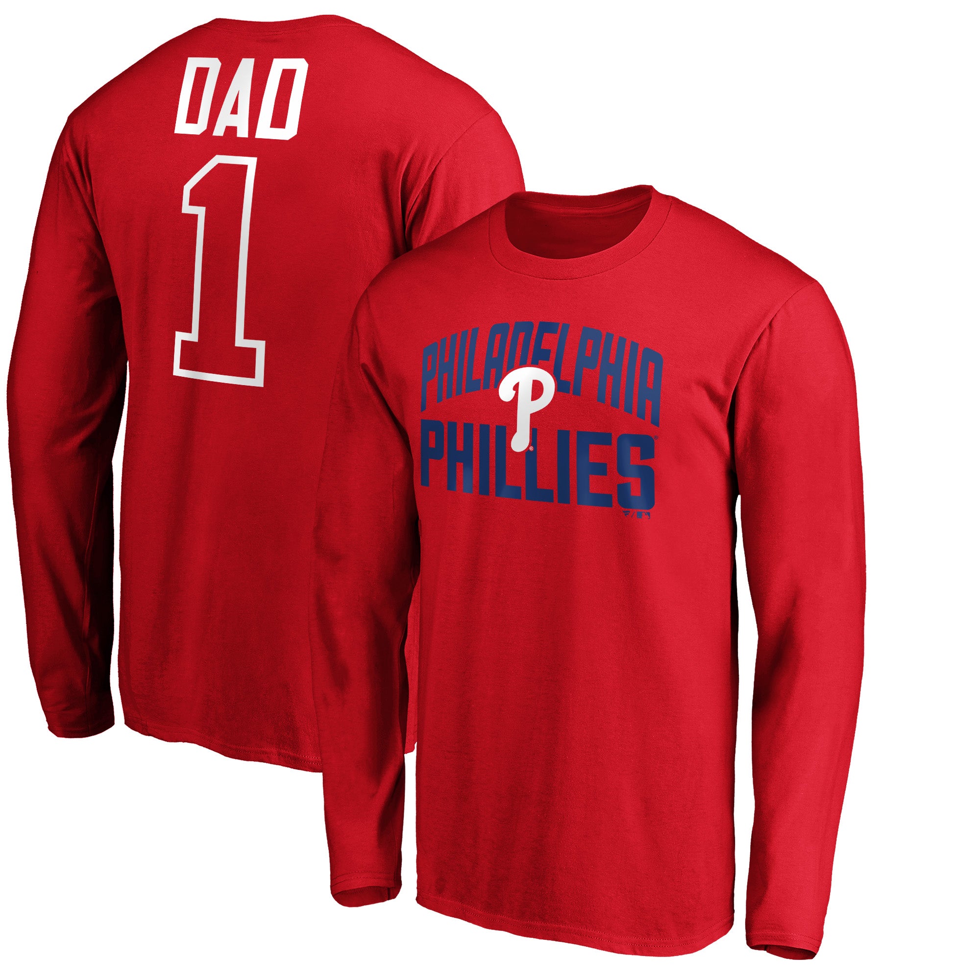 Men's Red Philadelphia Phillies Father's Day #1 Dad Long Sleeve T-Shirt