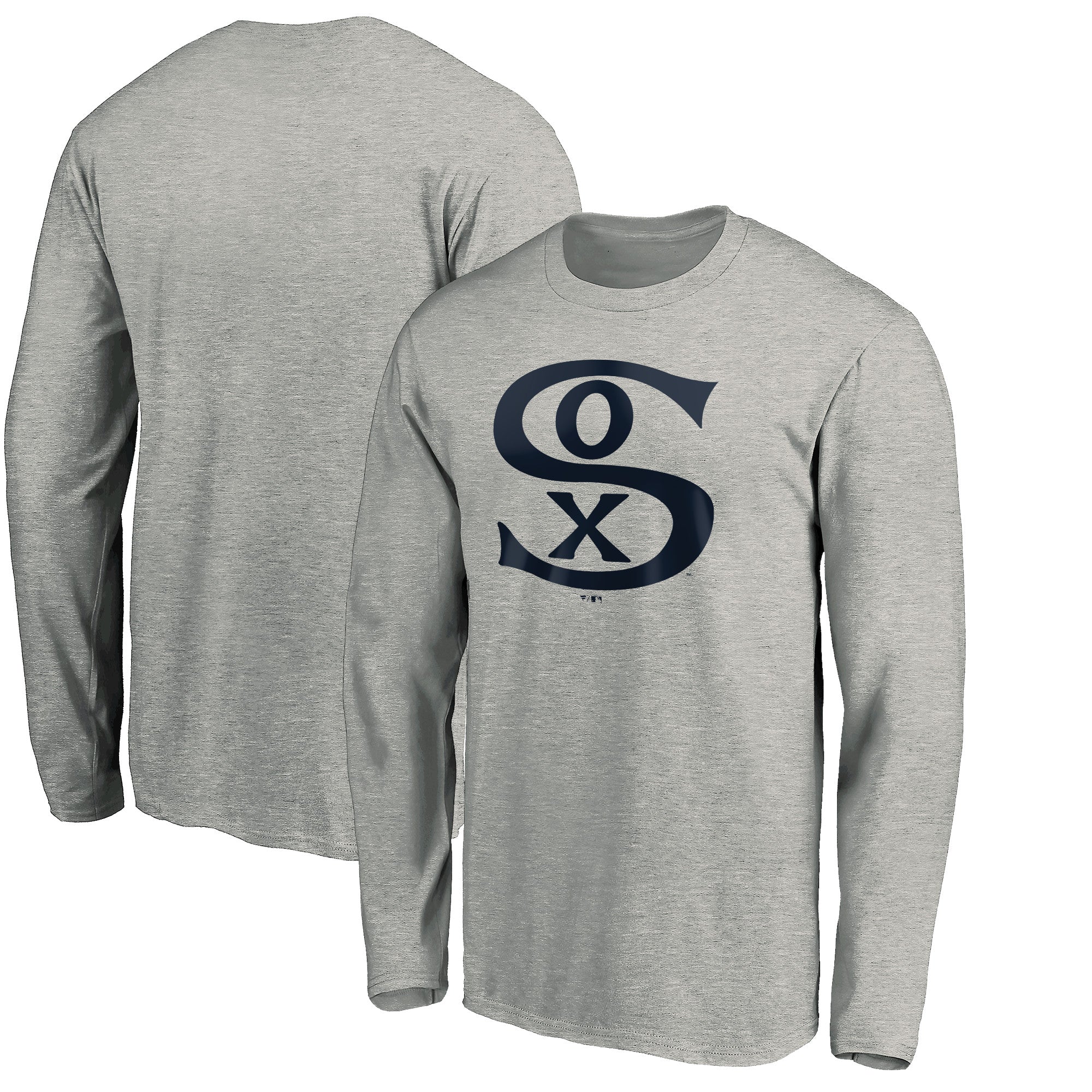 Men's Heathered Gray Chicago White Sox Cooperstown Collection Huntington Logo Long Sleeve T-Shirt
