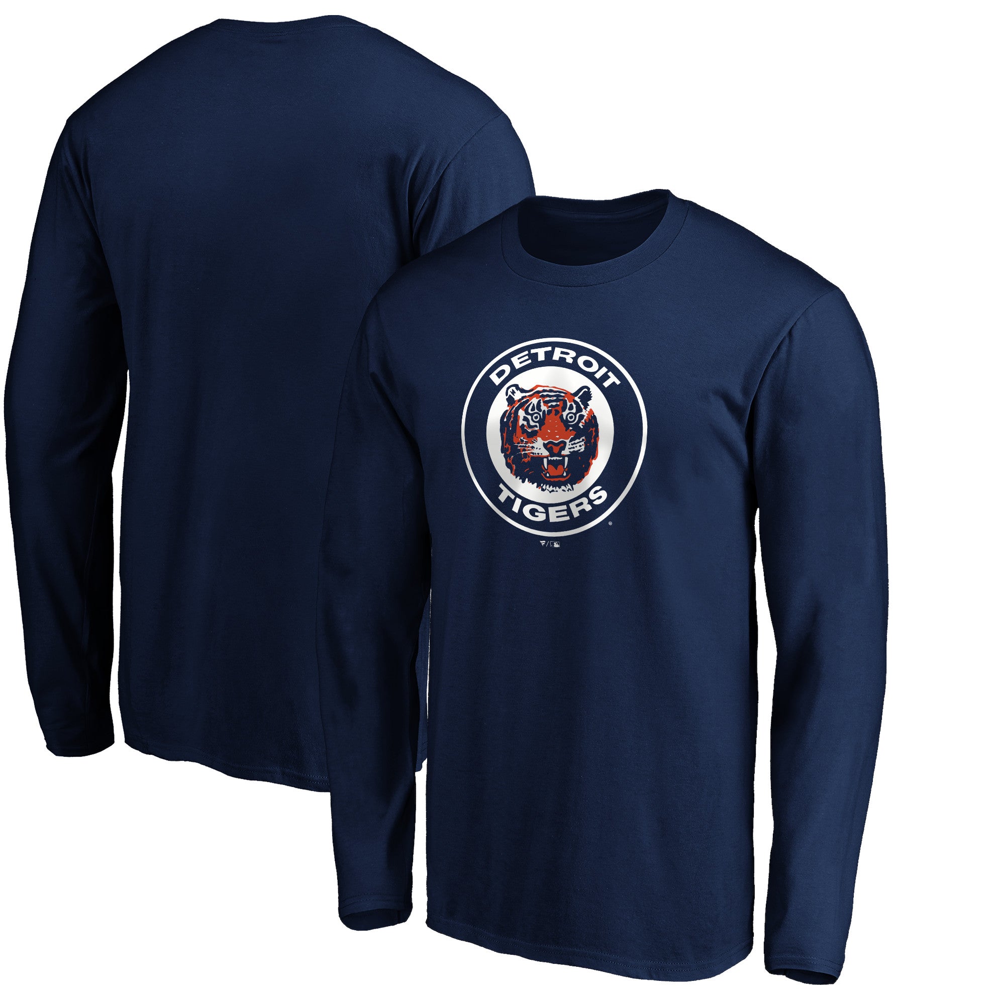 Men's Navy Detroit Tigers Cooperstown Collection Huntington Logo Long Sleeve T-Shirt