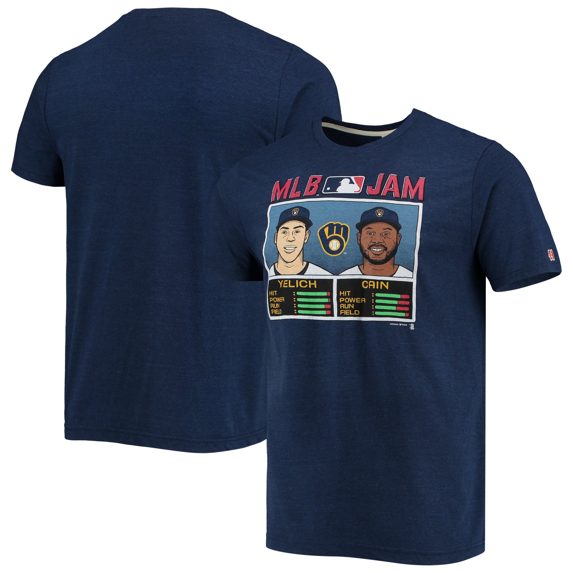 Men's Homage Christian Yelich & Lorenzo Cain Navy Milwaukee Brewers MLB Jam Tri-Blend T-Shirt