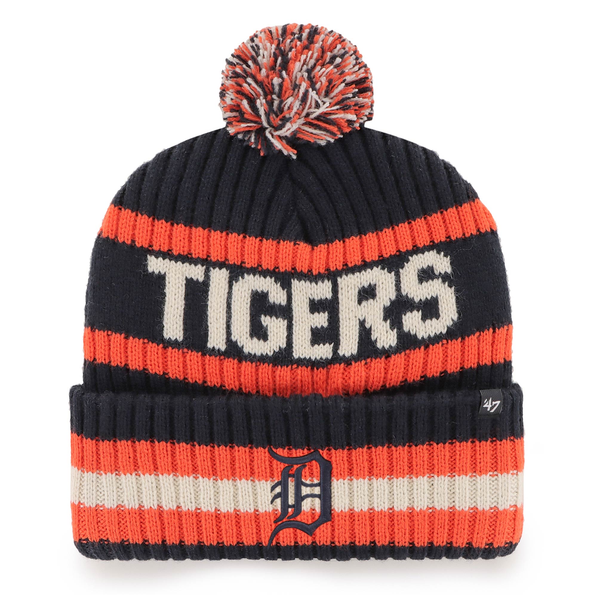 Men's '47  Navy Detroit Tigers Bering Cuffed Knit Hat with Pom
