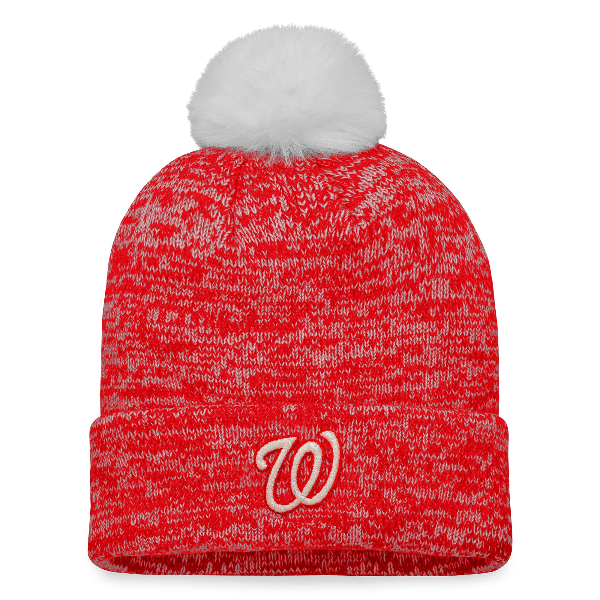 Women's Fanatics Red/White Washington Nationals Iconic Cuffed Knit Hat with Pom