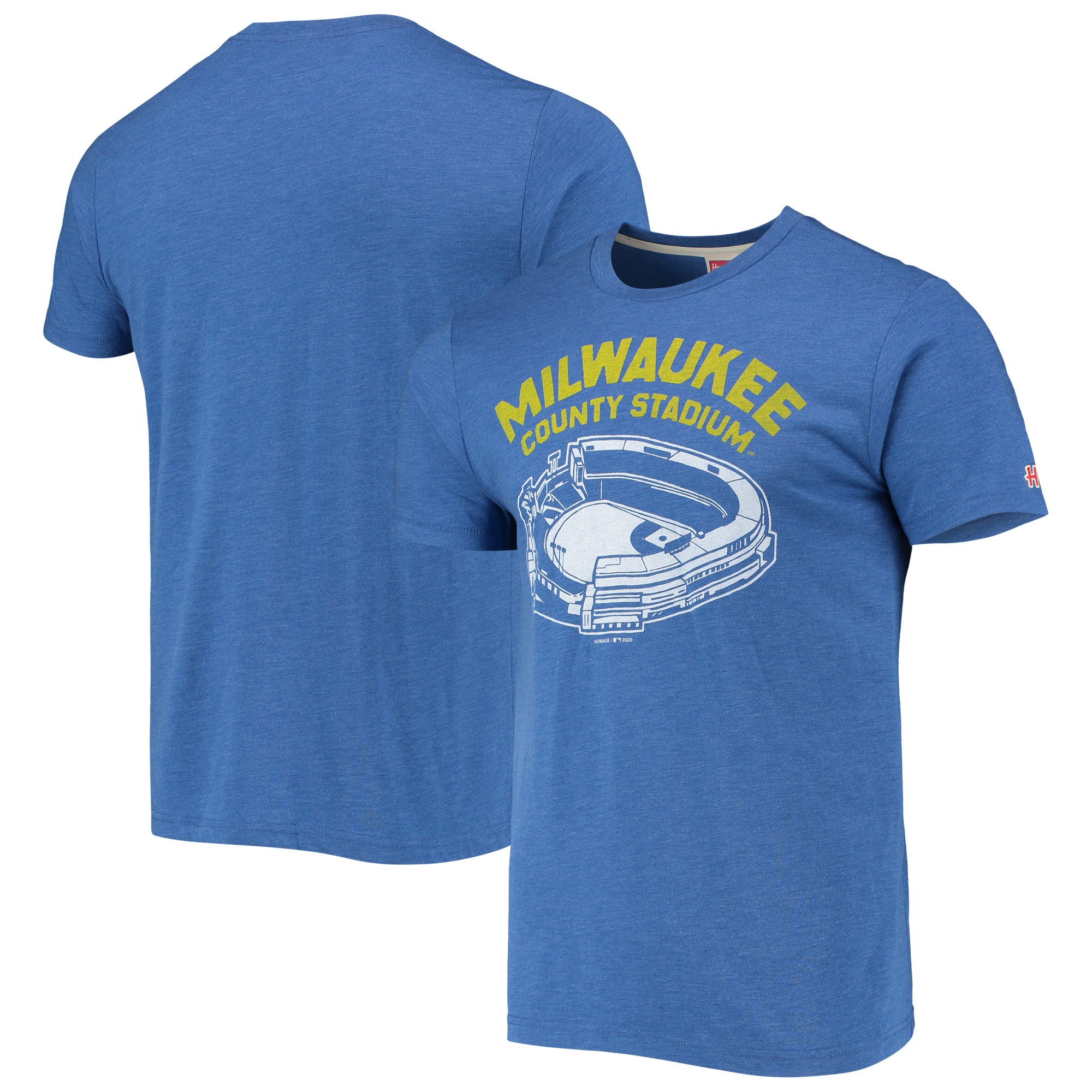 Men's Homage Royal Milwaukee Brewers Milwaukee County Stadium Tri-Blend T-Shirt