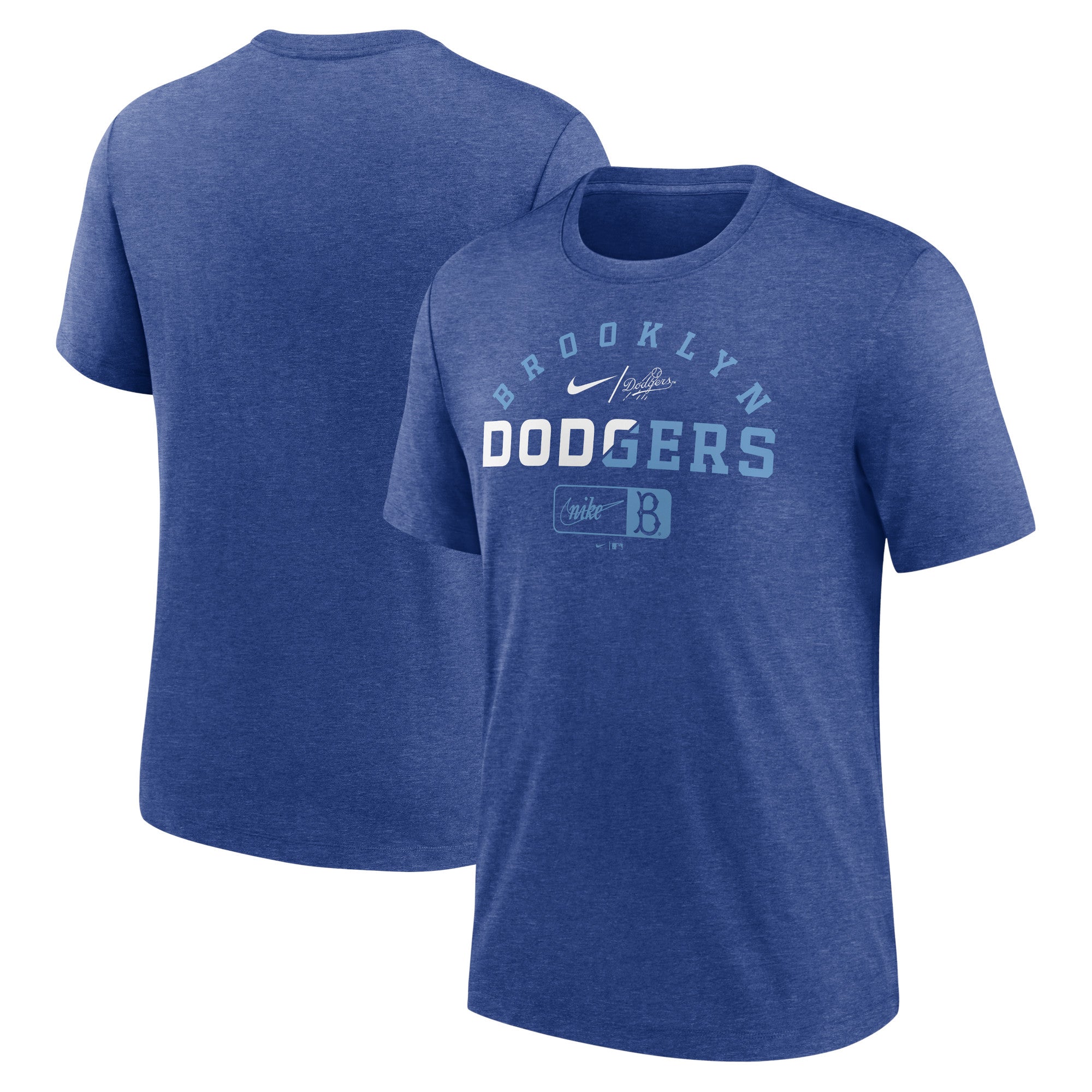Men's Nike Heather Royal Brooklyn Dodgers Rewind Review Slash Tri-Blend T-Shirt