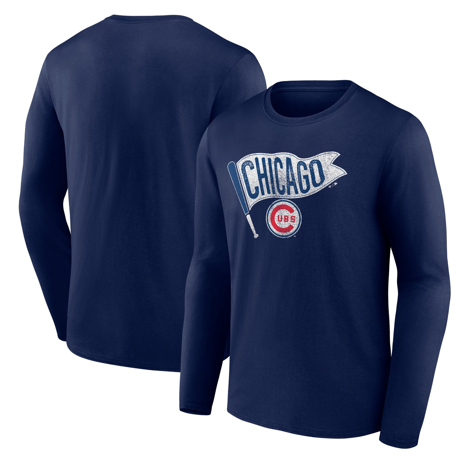 Men's Navy Chicago Cubs Flag Long Sleeve T-Shirt
