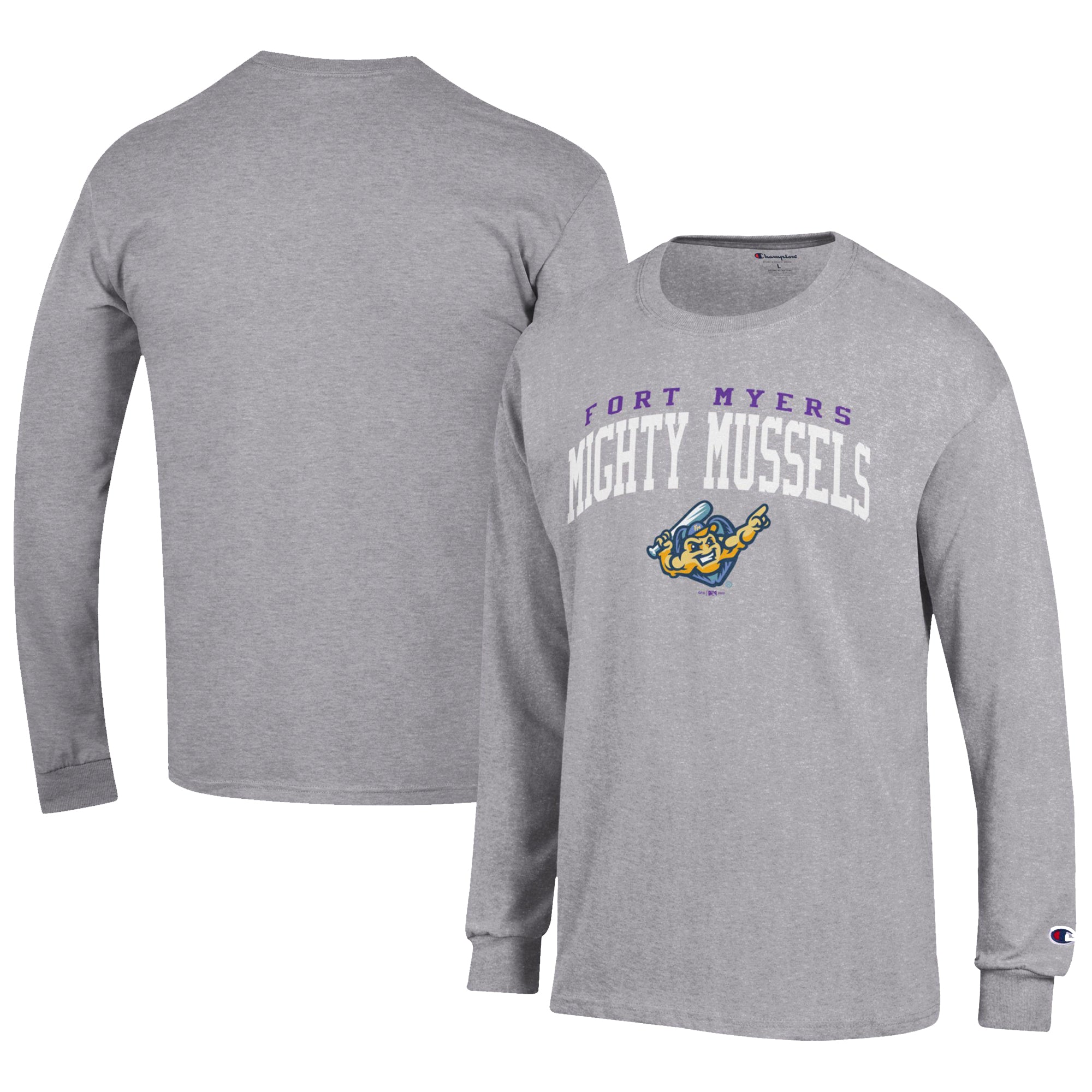 Men's Champion Gray Fort Myers Mighty Mussels Jersey Long Sleeve T-Shirt