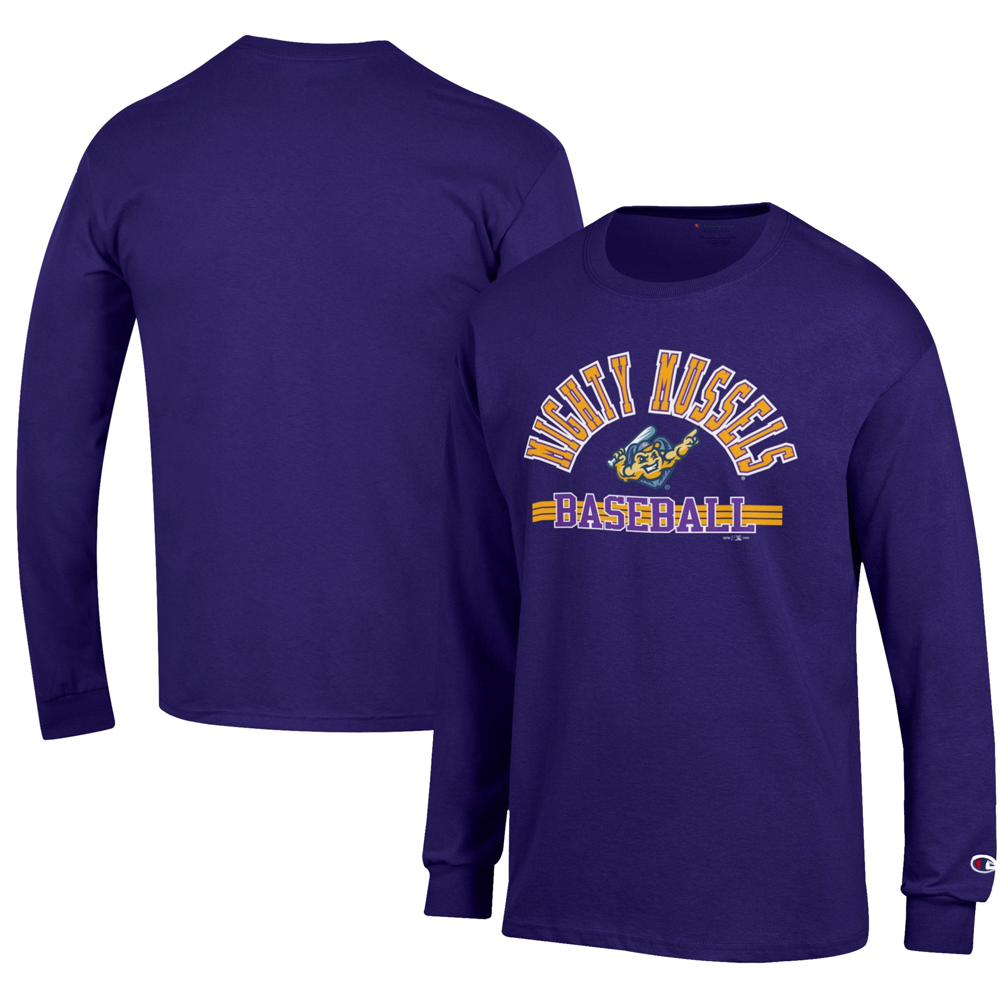 Men's Champion Purple Fort Myers Mighty Mussels Jersey Long Sleeve T-Shirt
