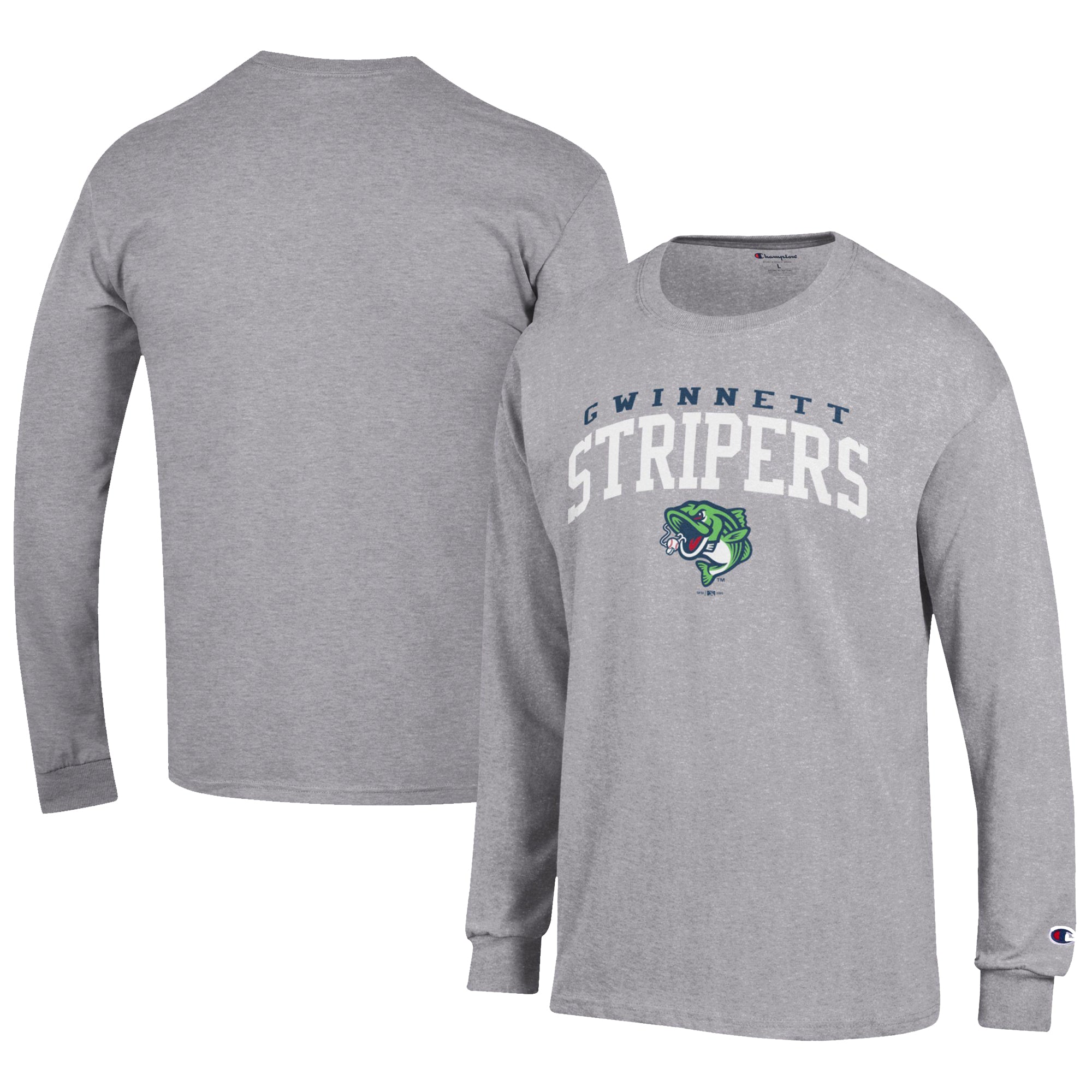 Men's Champion Gray Gwinnett Stripers Jersey Long Sleeve T-Shirt