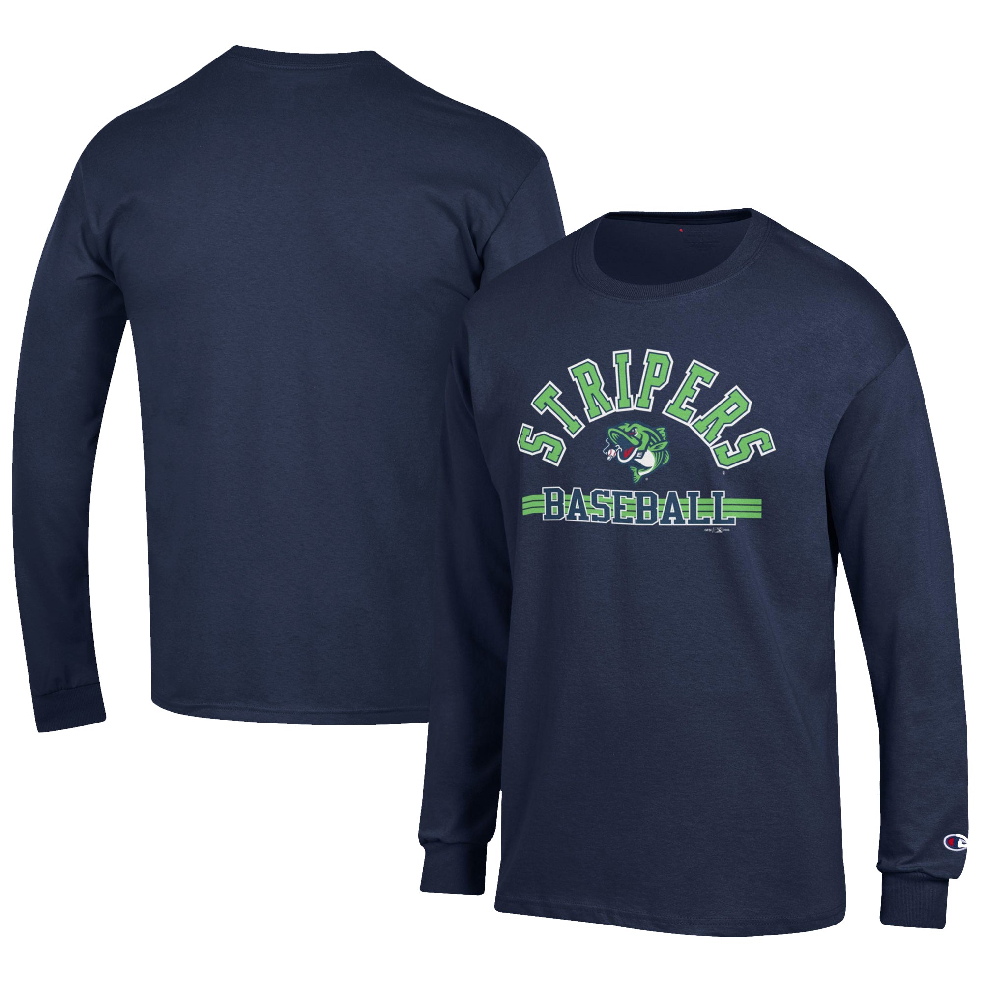 Men's Champion Navy Gwinnett Stripers Jersey Long Sleeve T-Shirt