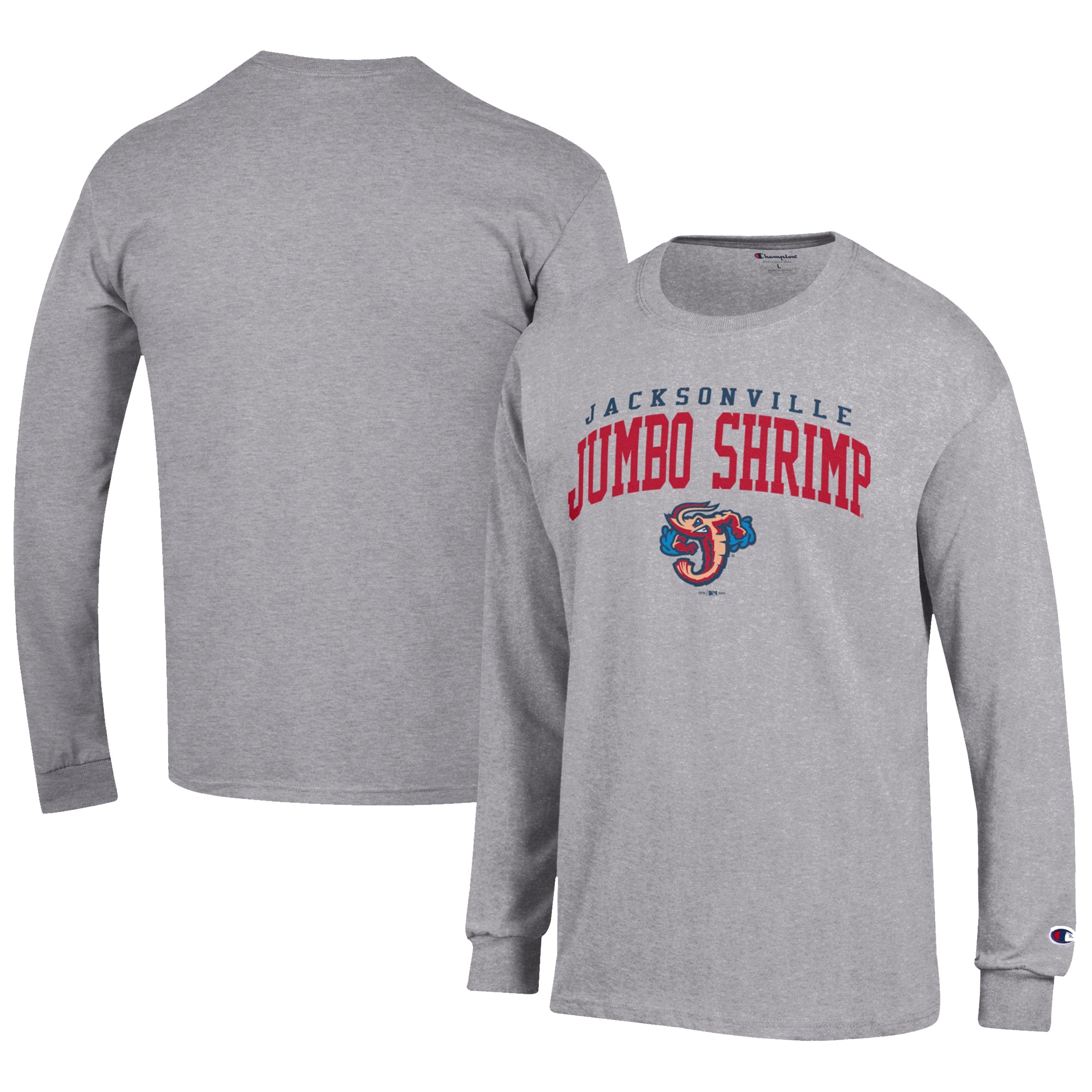Men's Champion Gray Jacksonville Jumbo Shrimp Jersey Long Sleeve T-Shirt