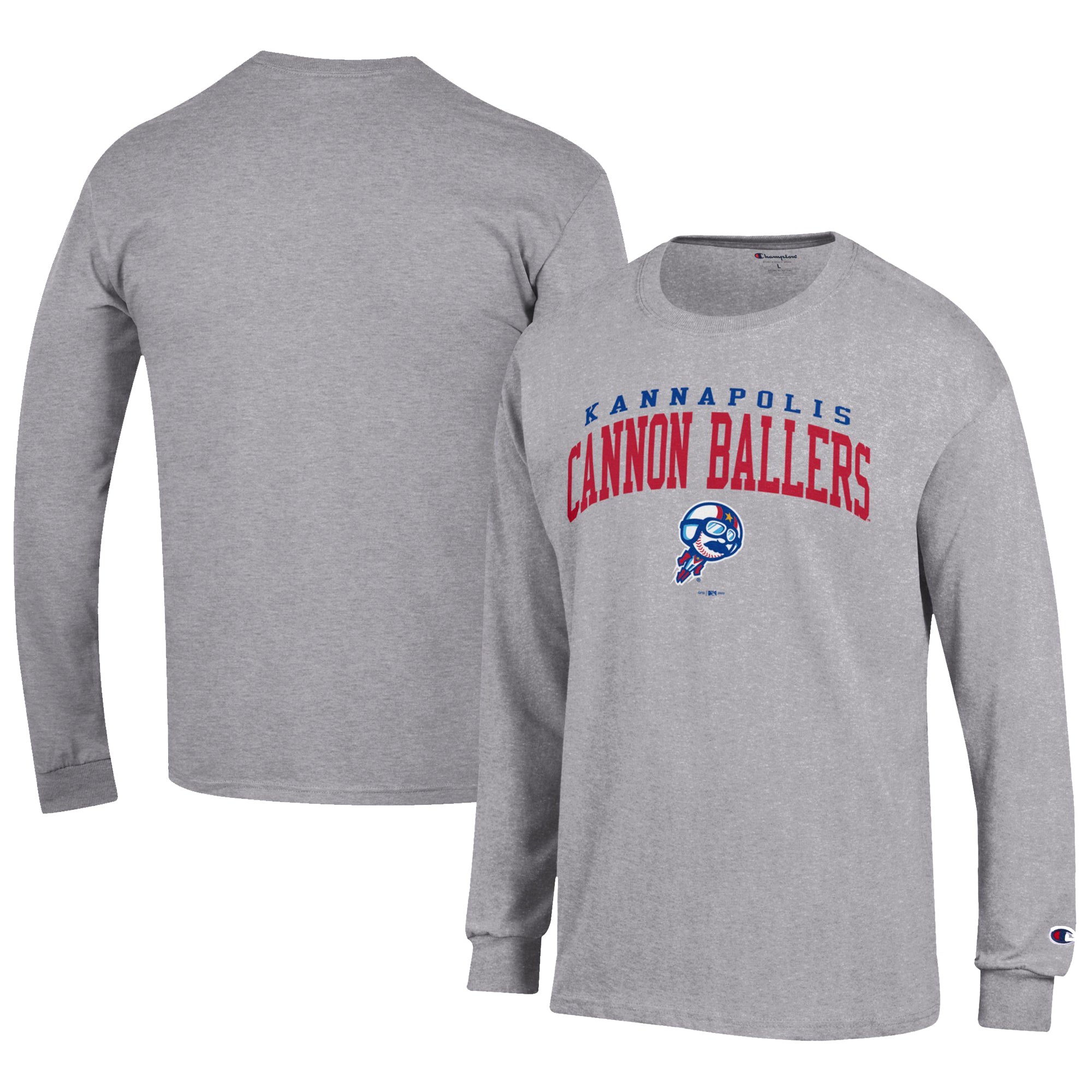 Men's Champion Gray Kannapolis Cannon Ballers Jersey Long Sleeve T-Shirt