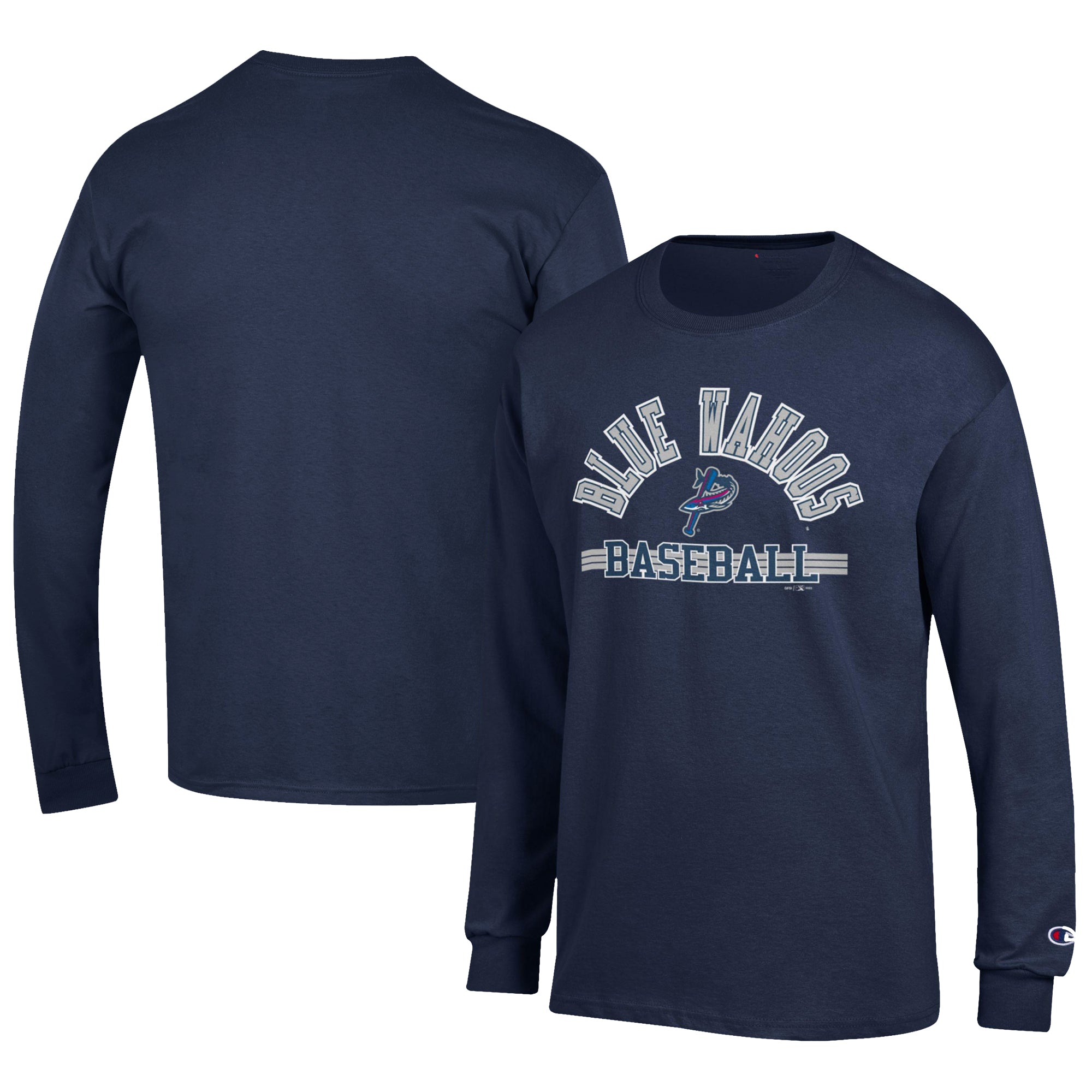 Men's Champion Navy Pensacola Blue Wahoos Jersey Long Sleeve T-Shirt