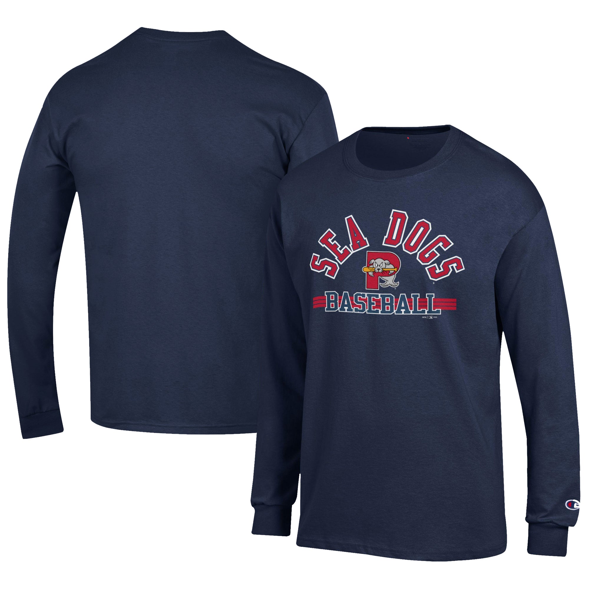 Men's Champion Navy Portland Sea Dogs Jersey Long Sleeve T-Shirt
