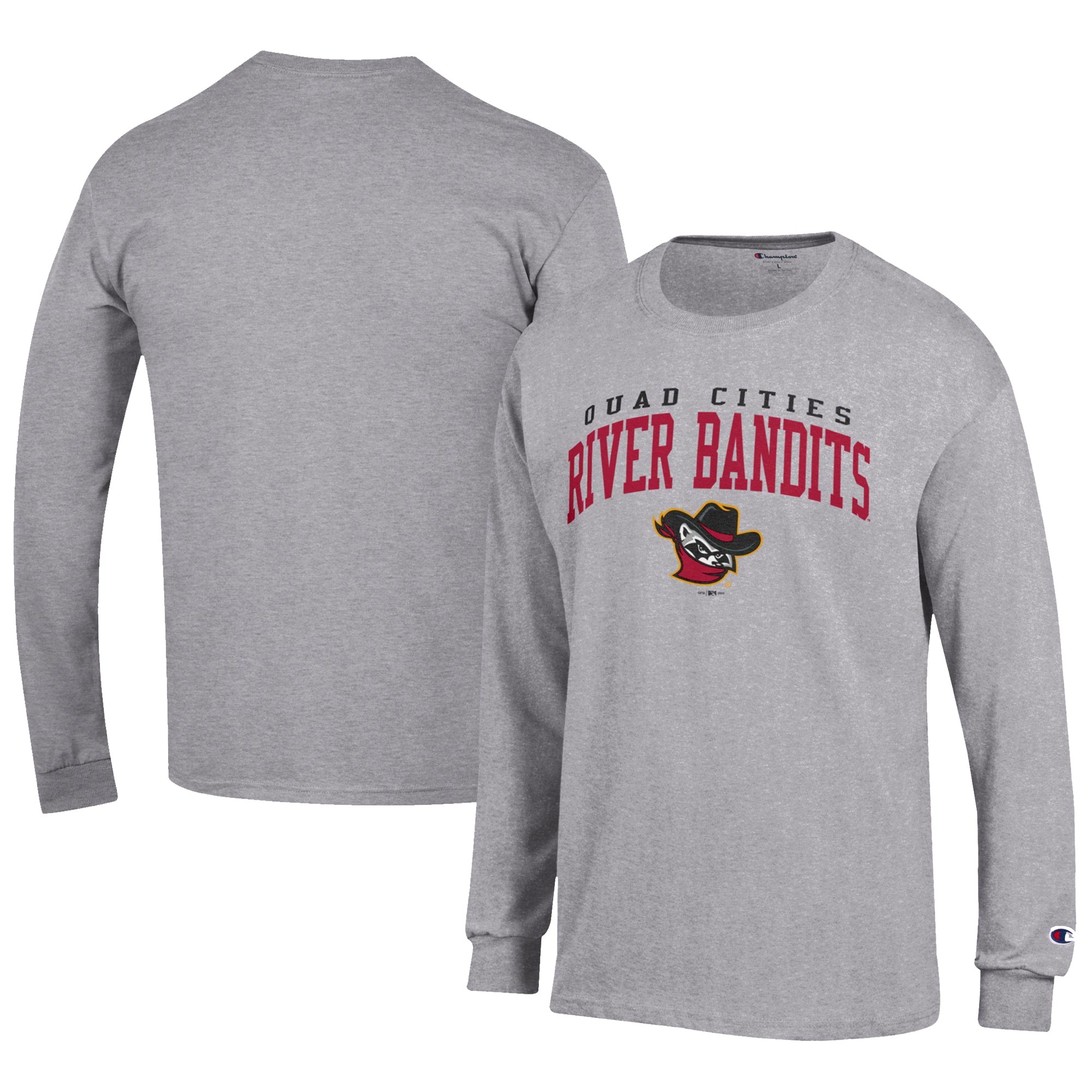 Men's Champion Gray Quad Cities River Bandits Jersey Long Sleeve T-Shirt