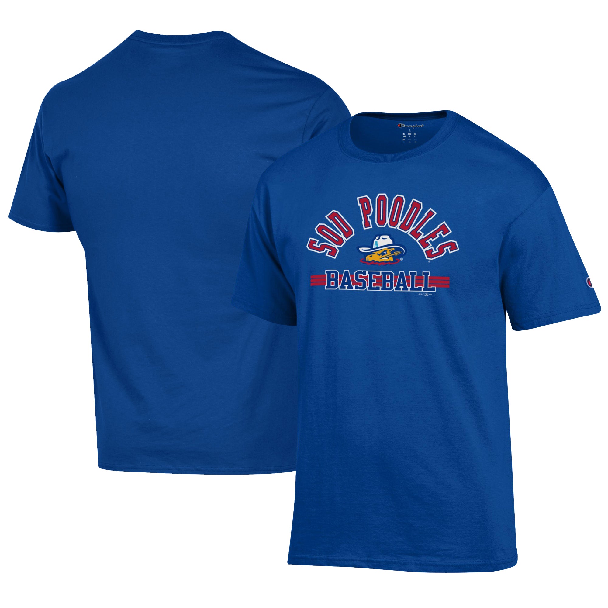 Men's Champion Royal Amarillo Sod Poodles Logo Jersey T-Shirt