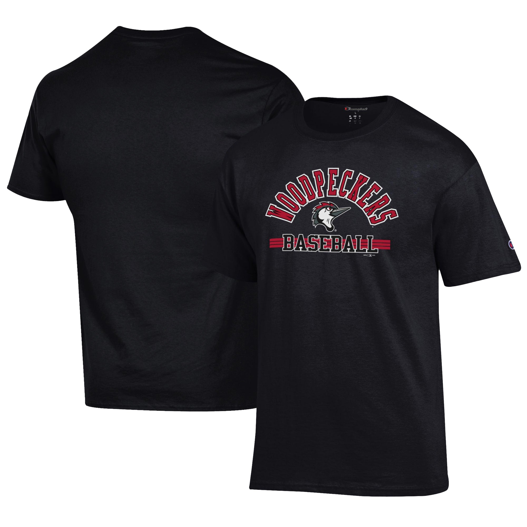 Men's Champion Black Fayetteville Woodpeckers Jersey T-Shirt