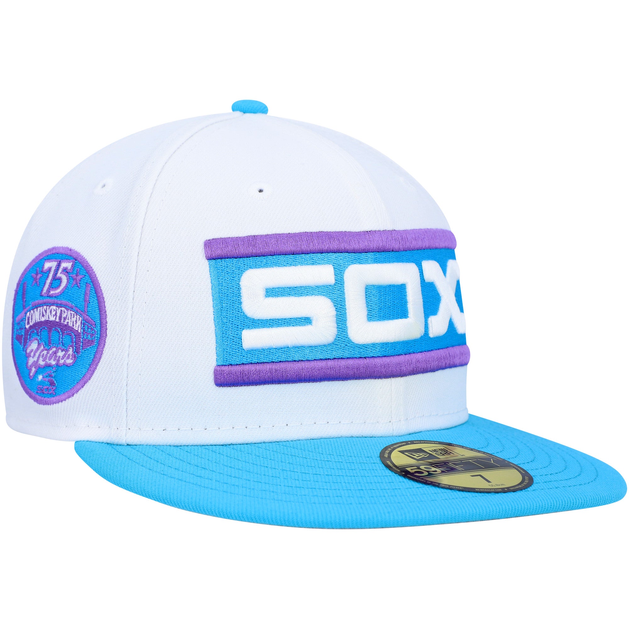 Men's New Era White Chicago White Sox Comiskey Park 75th Anniversary Vice 59FIFTY Fitted Hat