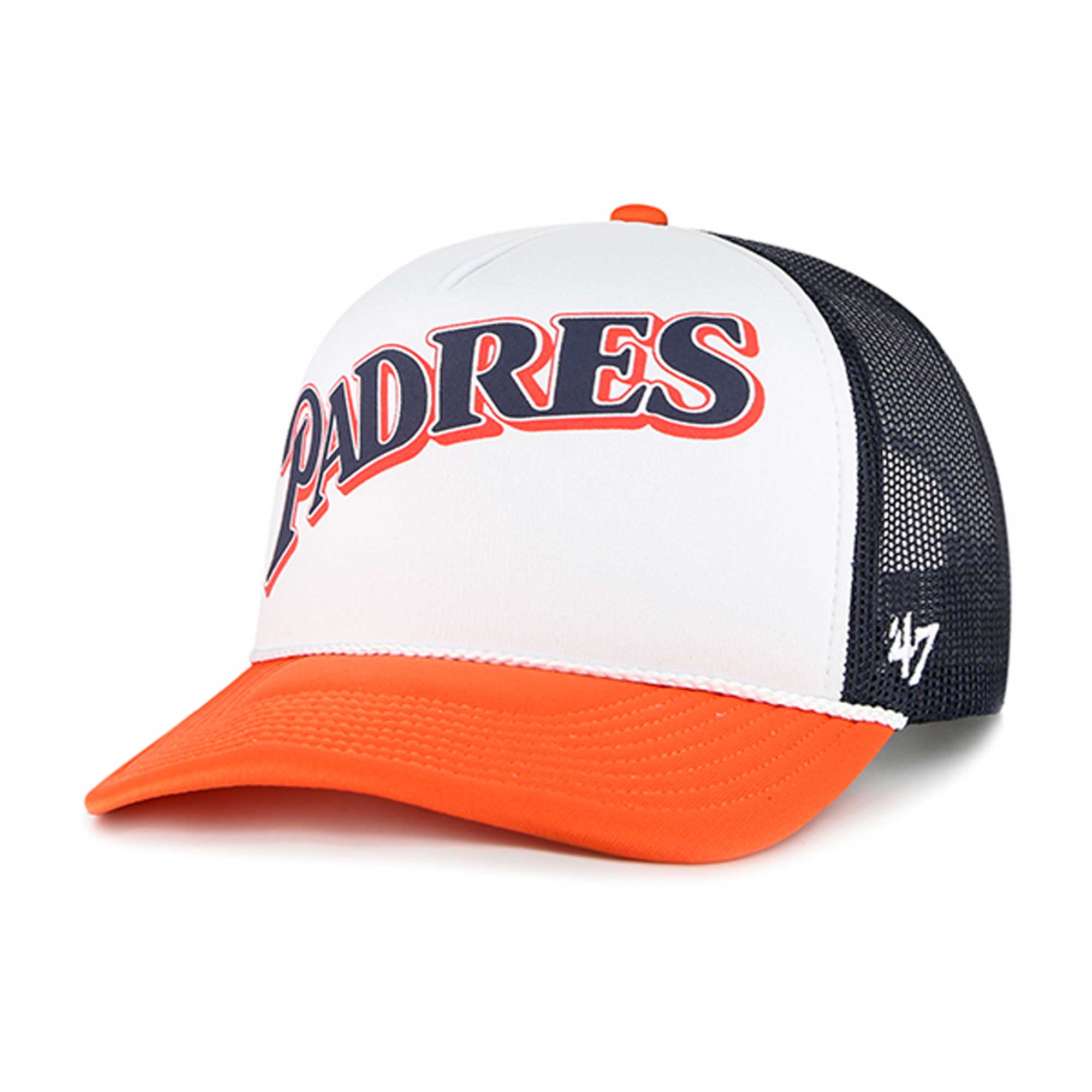 Men's '47 White San Diego Padres Foam Front Script Trucker Snapback Hat