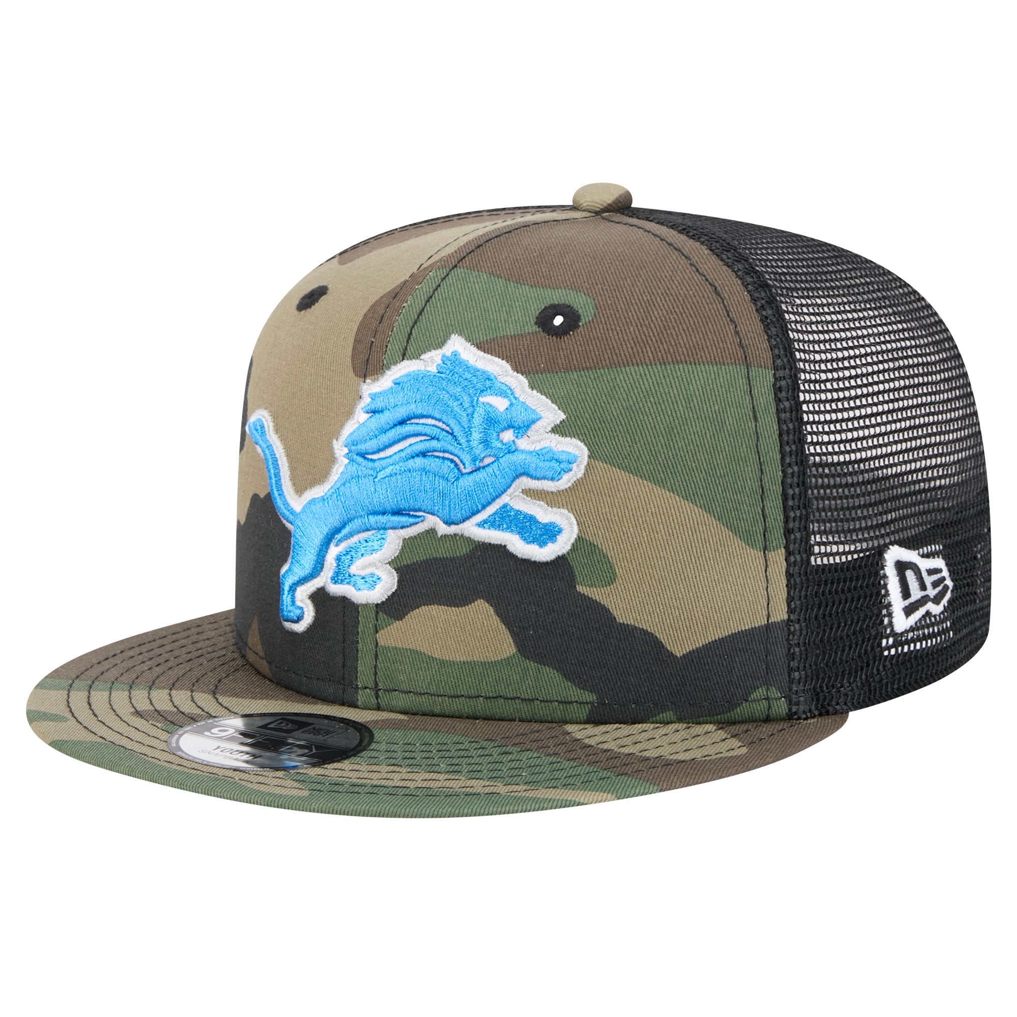 Youth New Era Camo Detroit Lions Throwback Main Trucker 9FIFTY Snapback Hat