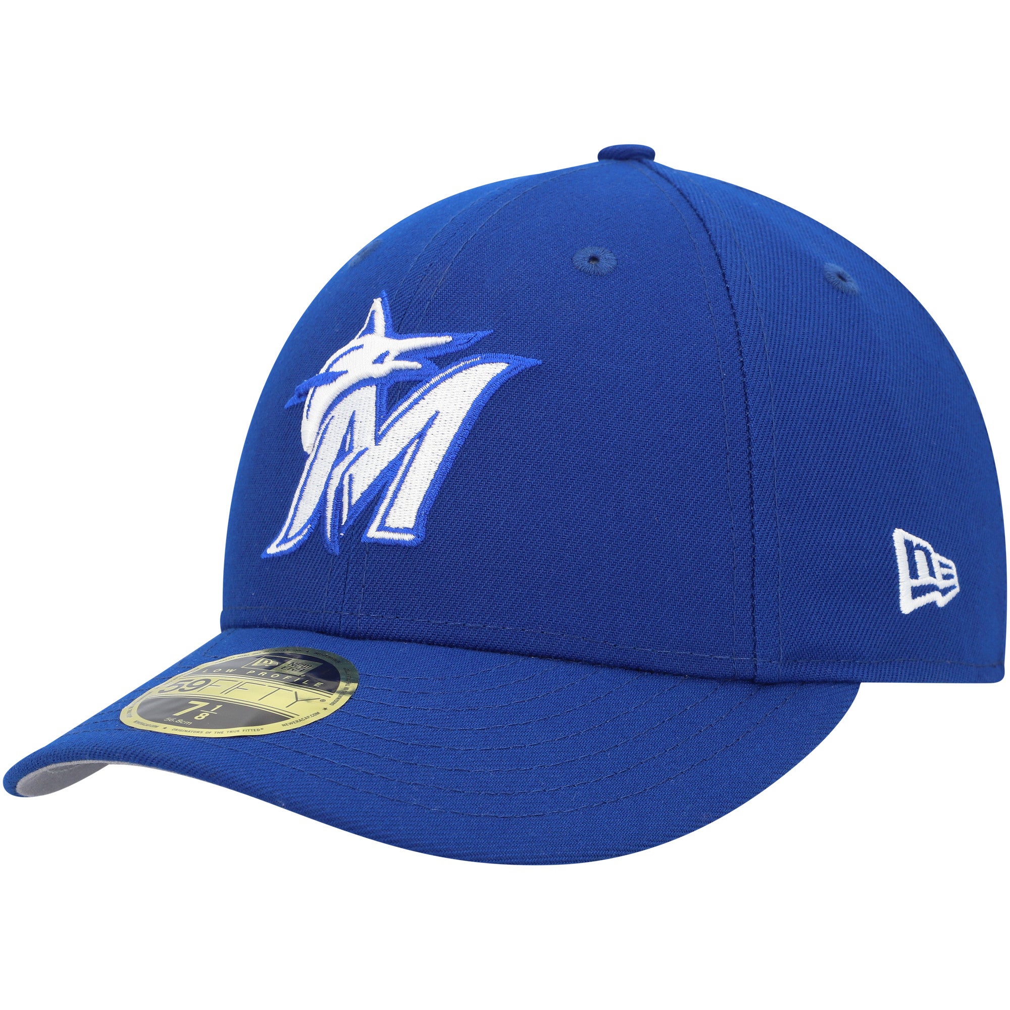 Men's New Era  Royal Miami Marlins White Logo Low Profile 59FIFTY Fitted Hat