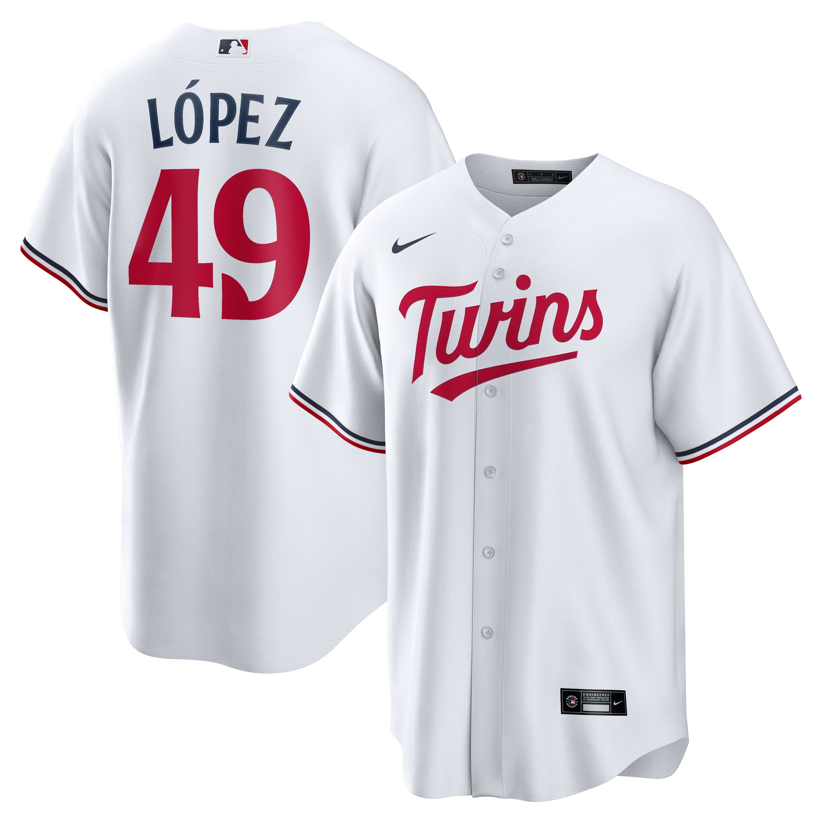 Men's Nike Pablo López White Minnesota Twins Home  Replica Player Jersey