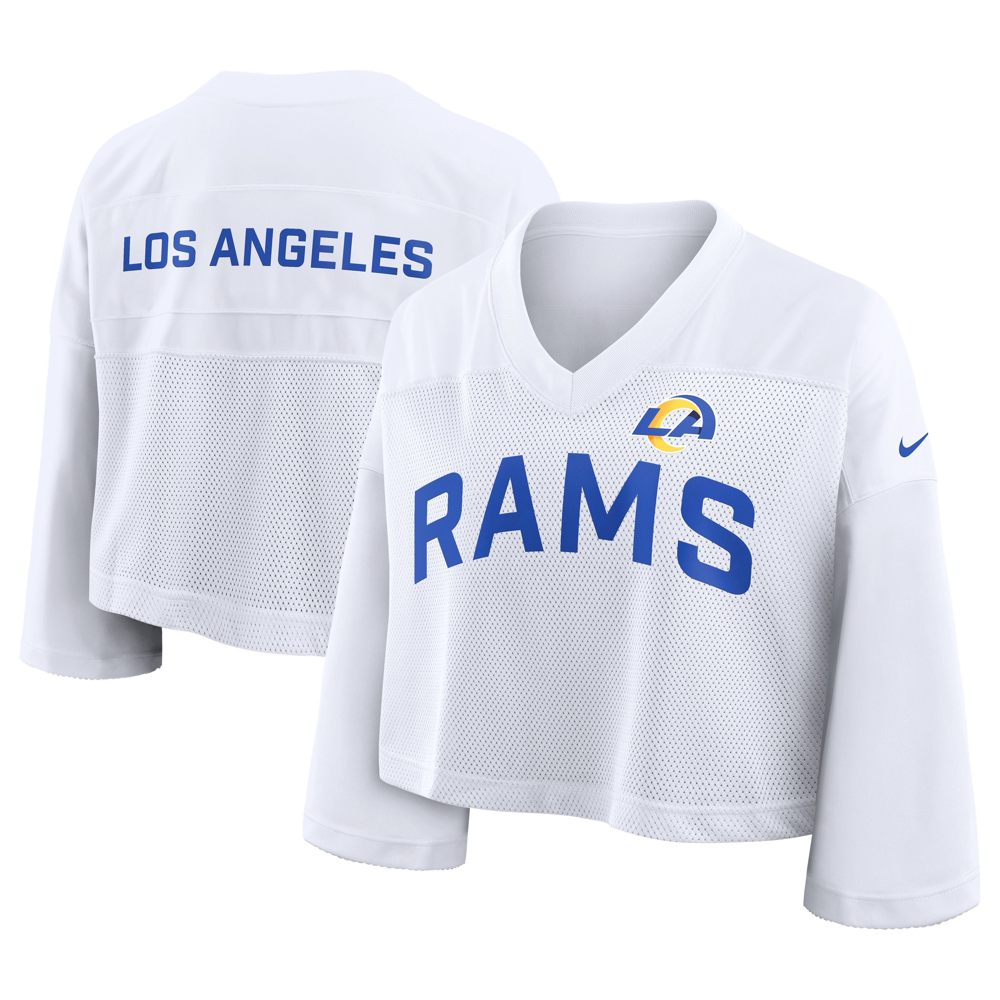 Women's Nike White Los Angeles Rams Wide Receiver Cropped Mesh Dri-FIT Fashion Jersey
