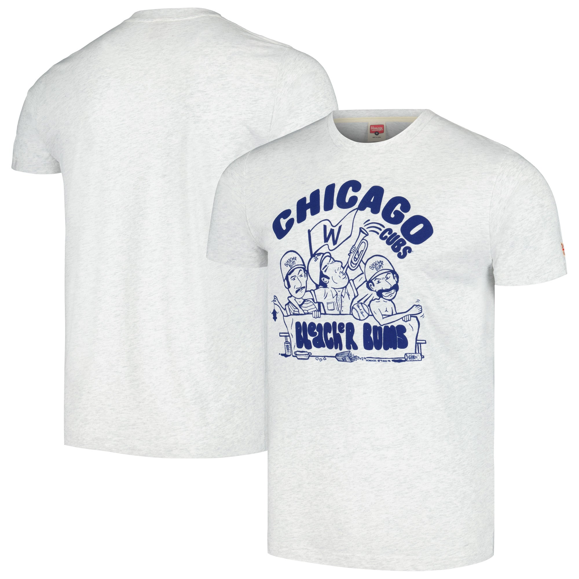 Men's Homage Ash Chicago Cubs Bleacher Bums Hyper Local Tri-Blend T-Shirt