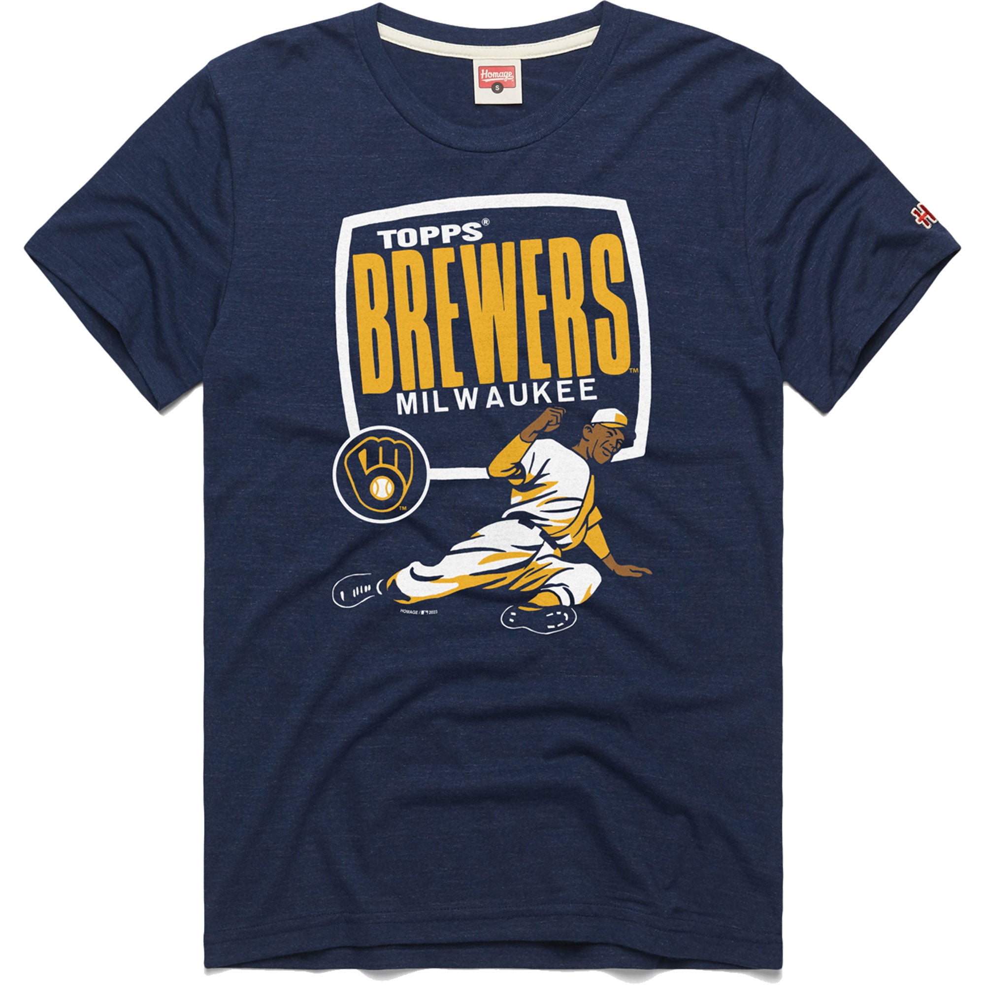Men's Homage x Topps Navy Milwaukee Brewers Tri-Blend T-Shirt