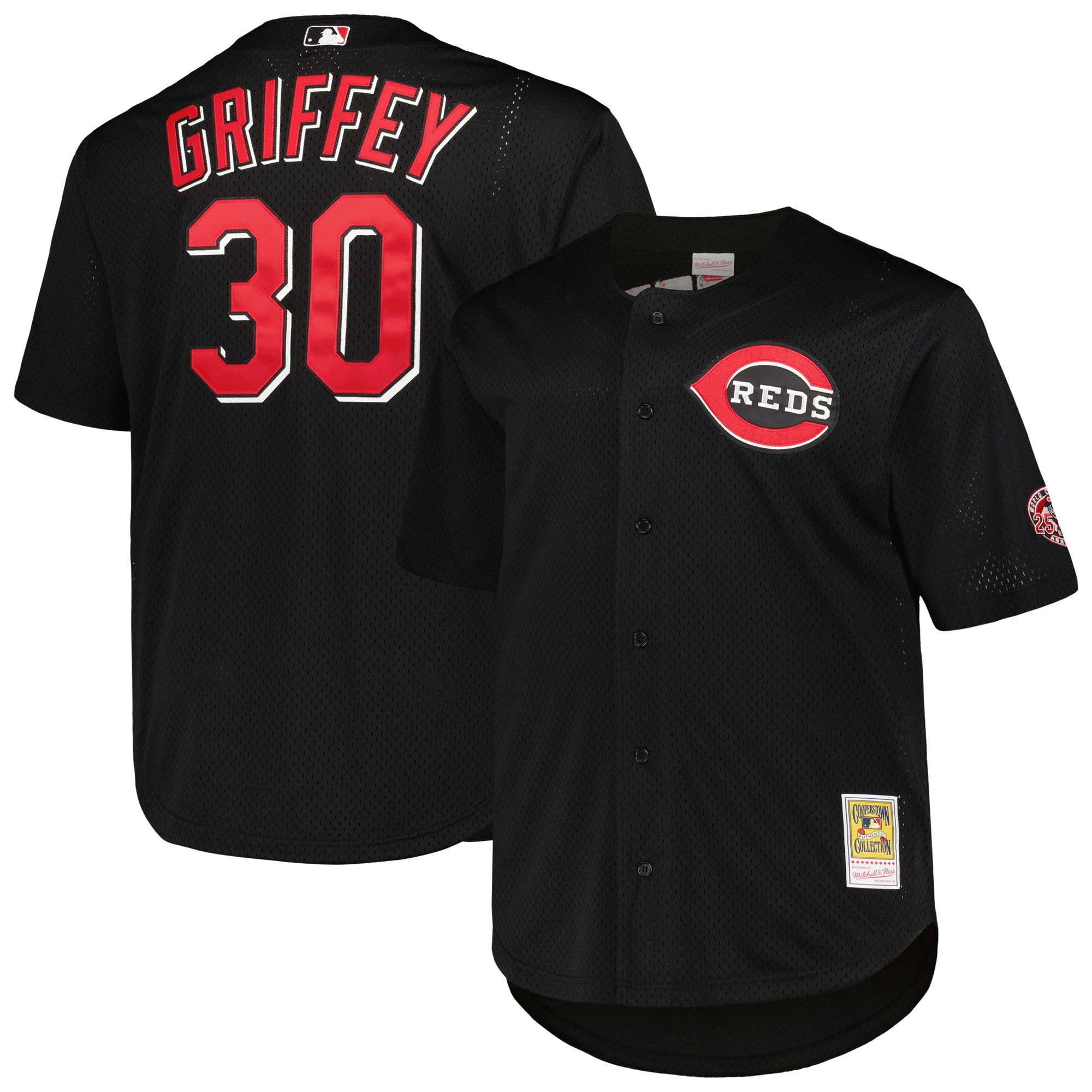Men's Mitchell & Ness Ken Griffey Jr. Black Cincinnati Reds Big & Tall Cooperstown Mesh Batting Practice Jersey