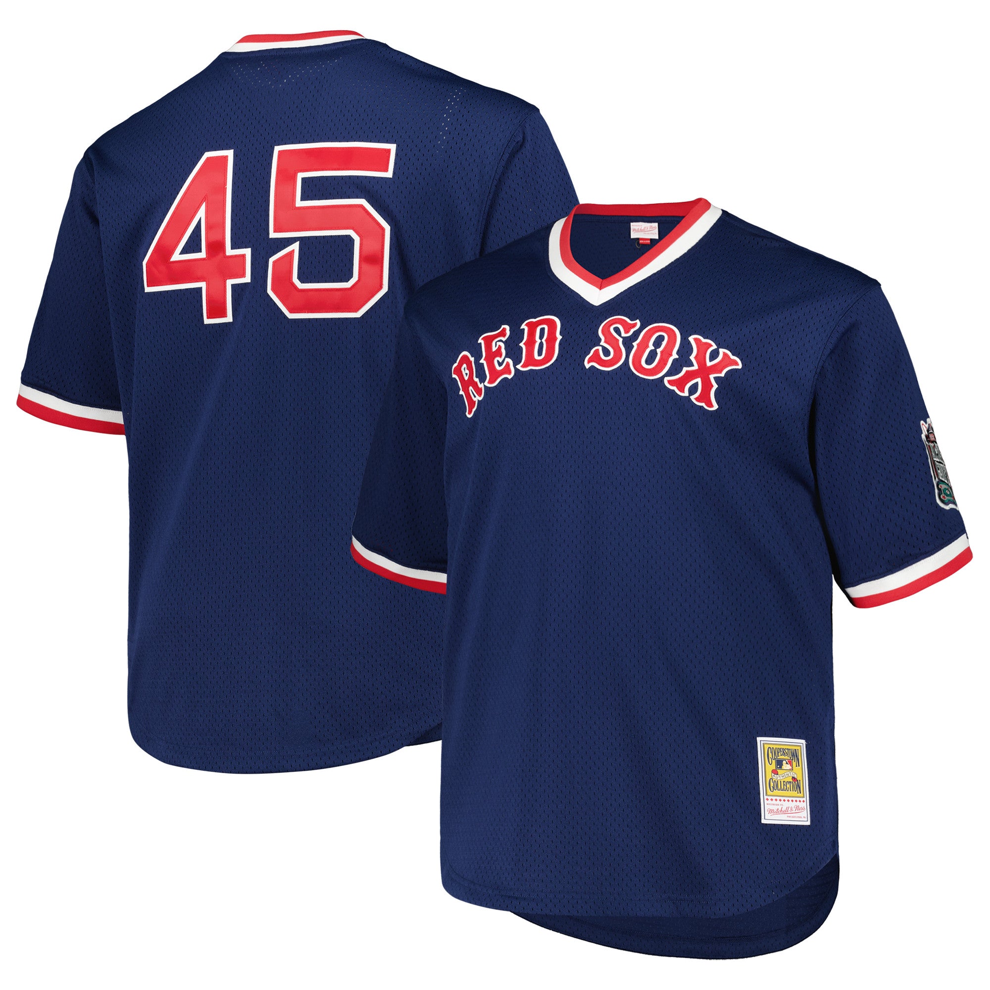 Men's Mitchell & Ness Pedro Martinez Navy Boston Red Sox 1999 Cooperstown Collection Mesh Pullover Jersey