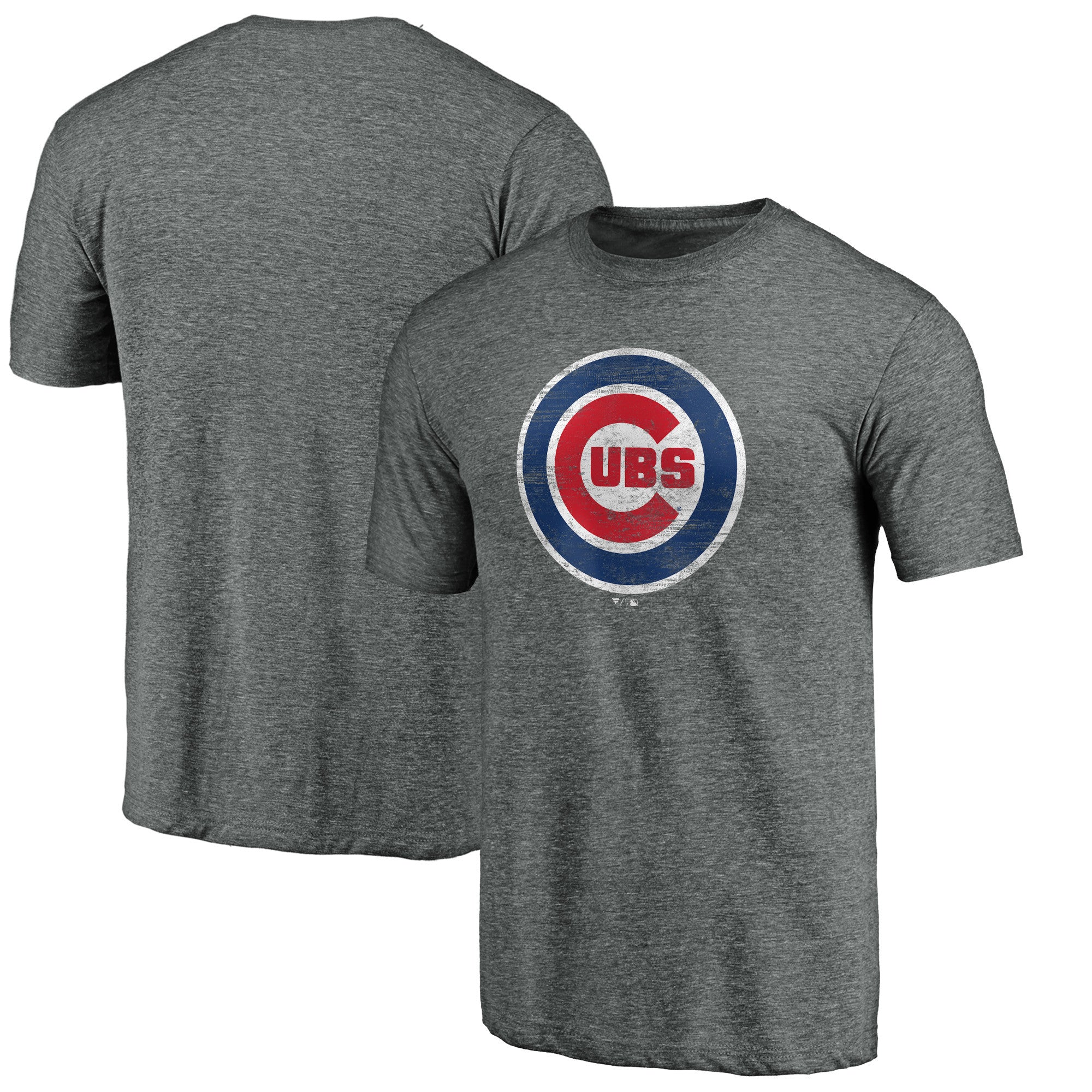 Men's Heather Gray Chicago Cubs Official Logo Tri-Blend T-Shirt