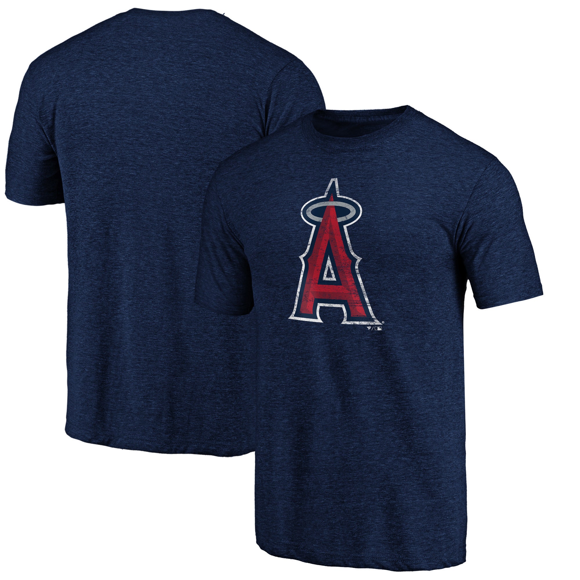 Men's Heather Navy Los Angeles Angels Official Logo Tri-Blend T-Shirt