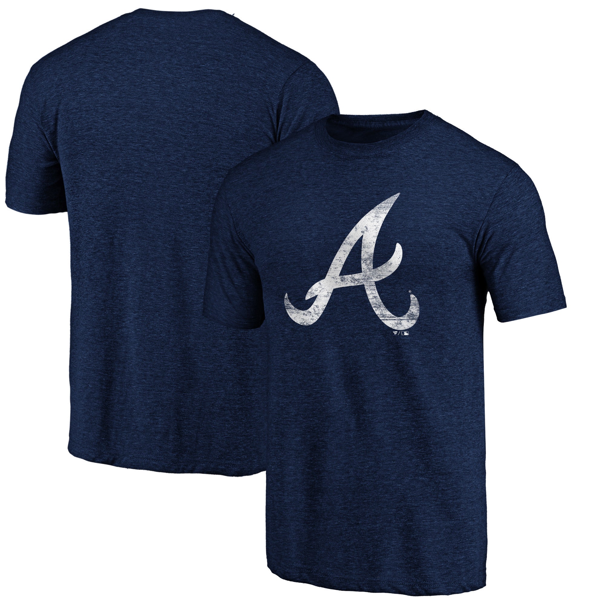 Men's Heather Navy Atlanta Braves Official Logo Tri-Blend T-Shirt