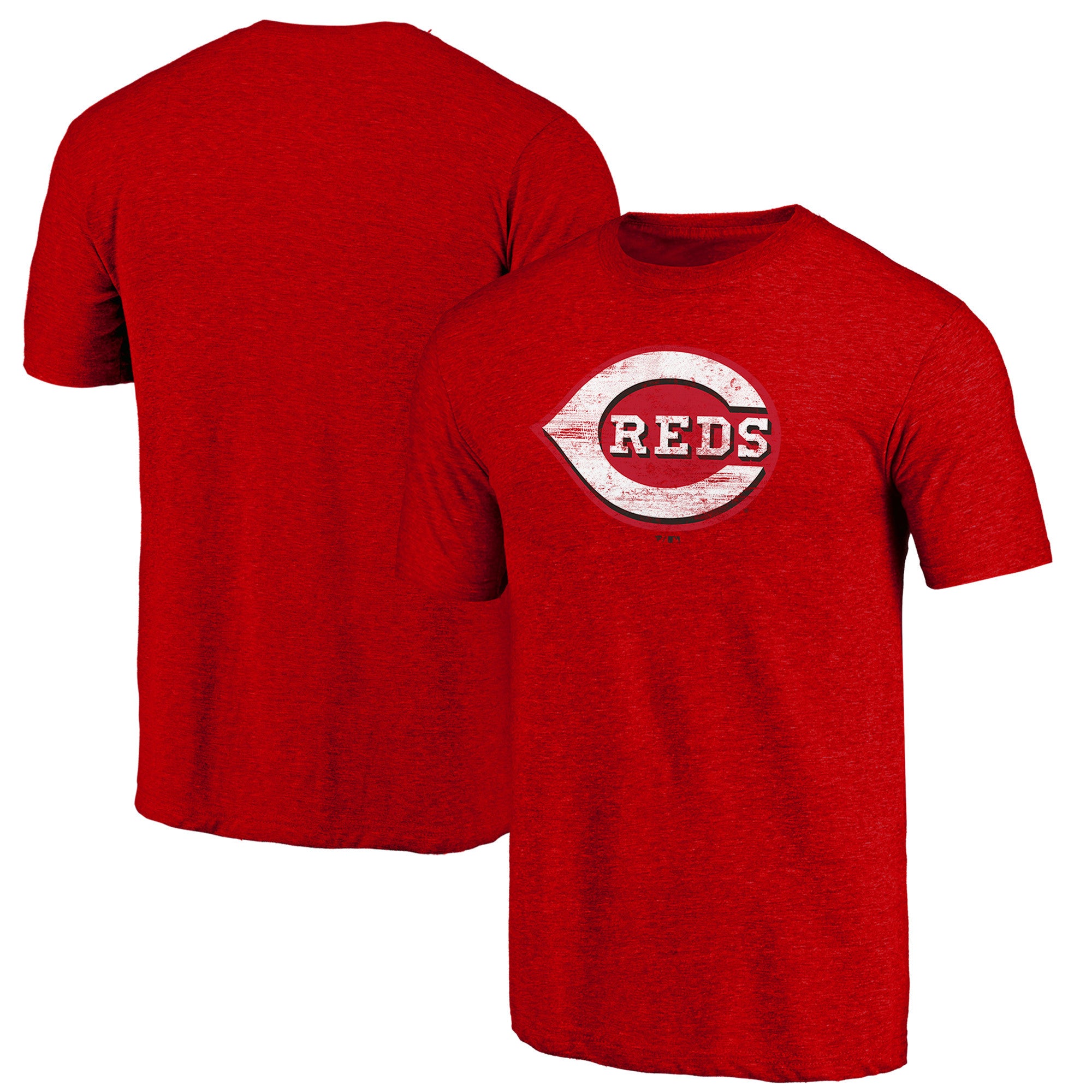 Men's Heather Red Cincinnati Reds Official Logo Tri-Blend T-Shirt