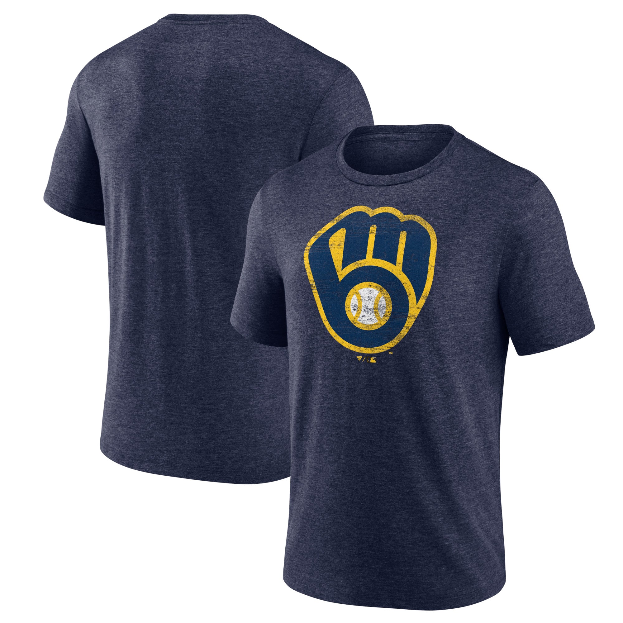 Men's Heather Navy Milwaukee Brewers Official Logo Tri-Blend T-Shirt