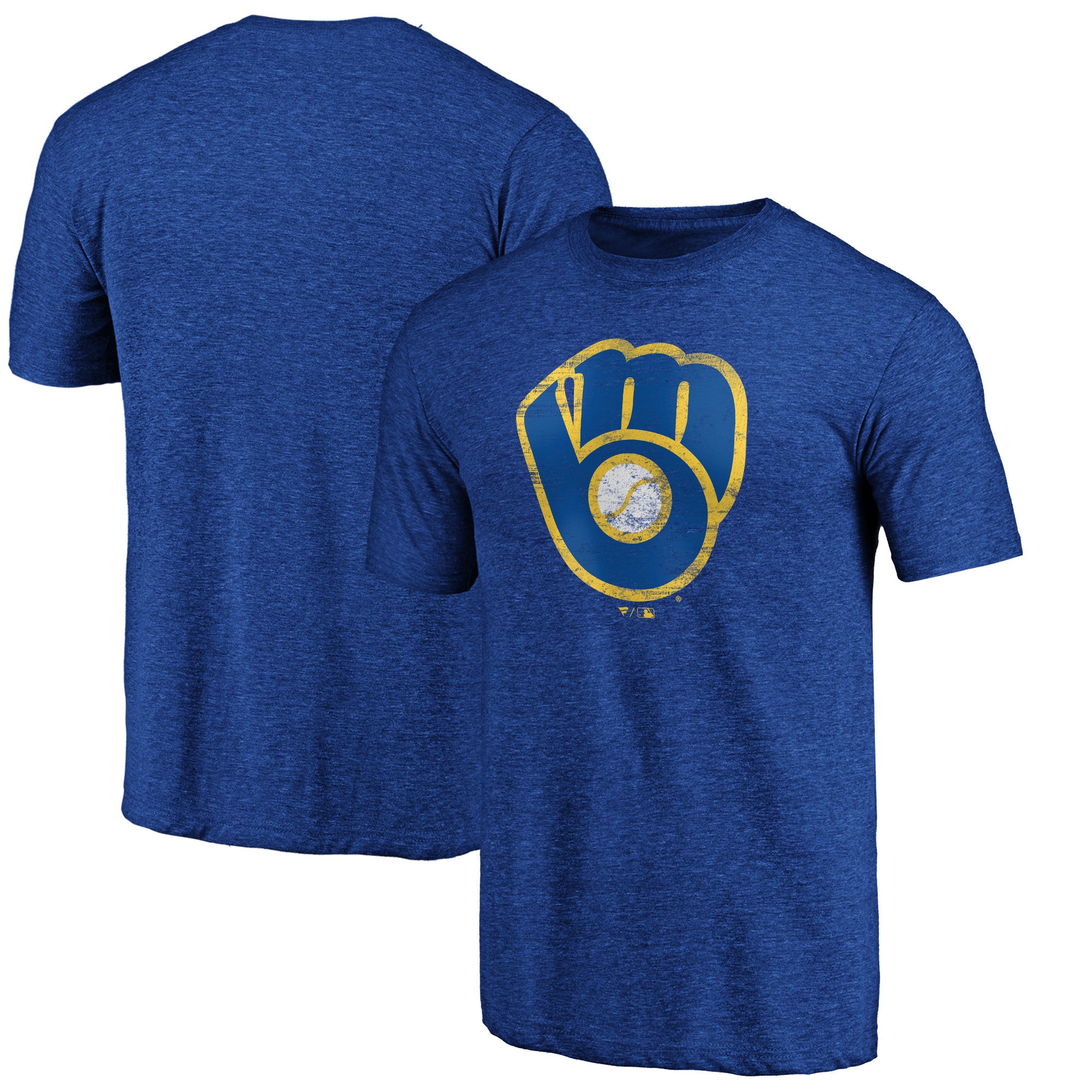 Men's Heather Royal Milwaukee Brewers Official Logo Tri-Blend T-Shirt