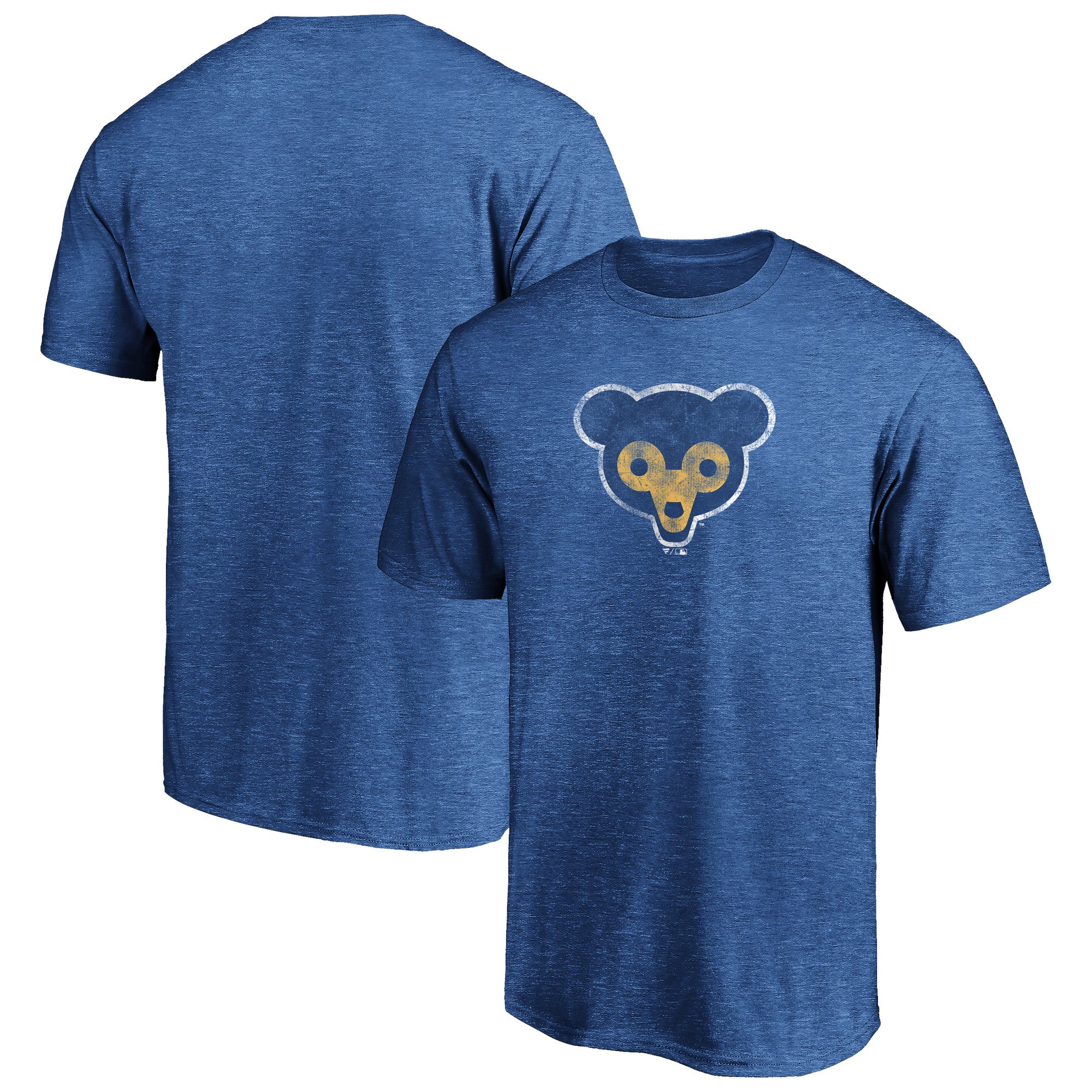 Men's Heather Royal Chicago Cubs Cooperstown Collection Throwback Logo Tri-Blend T-Shirt