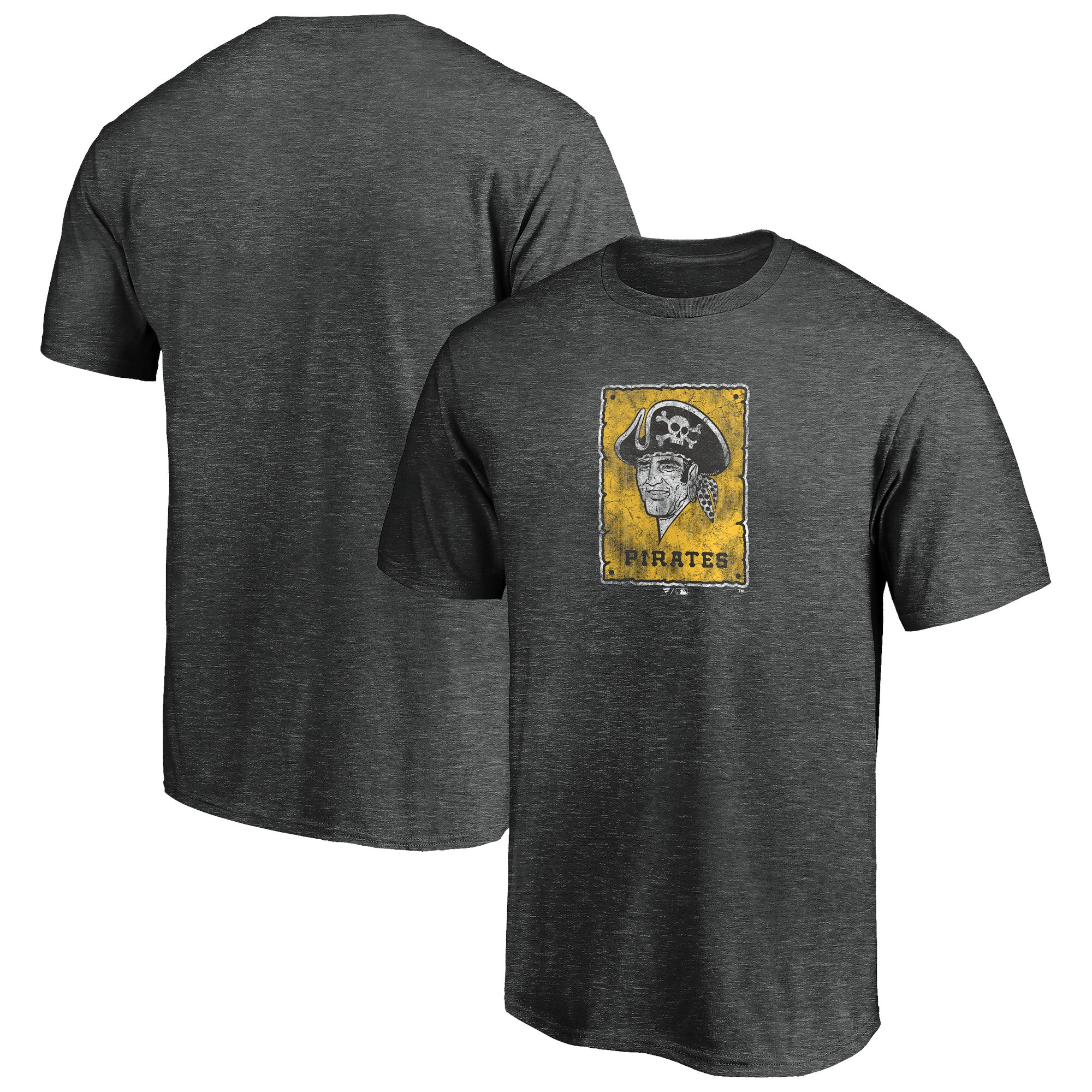 Men's Heather Charcoal Pittsburgh Pirates Cooperstown Collection Throwback Logo Tri-Blend T-Shirt