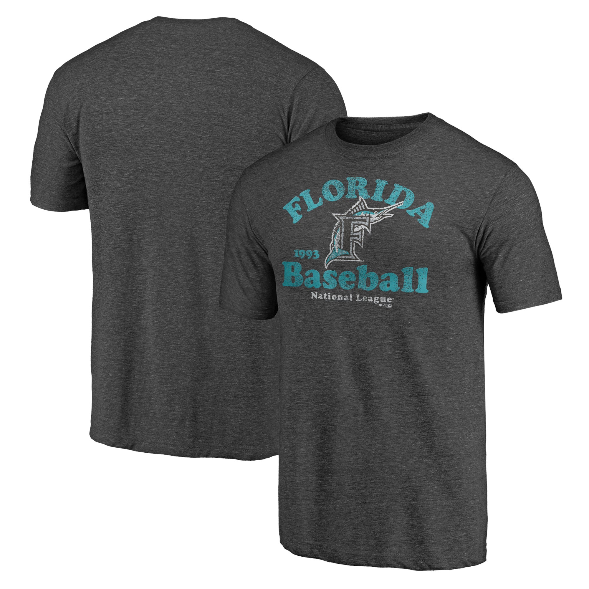 Men's Heather Charcoal Florida Marlins Cooperstown Collection Our Game Tri-Blend T-Shirt