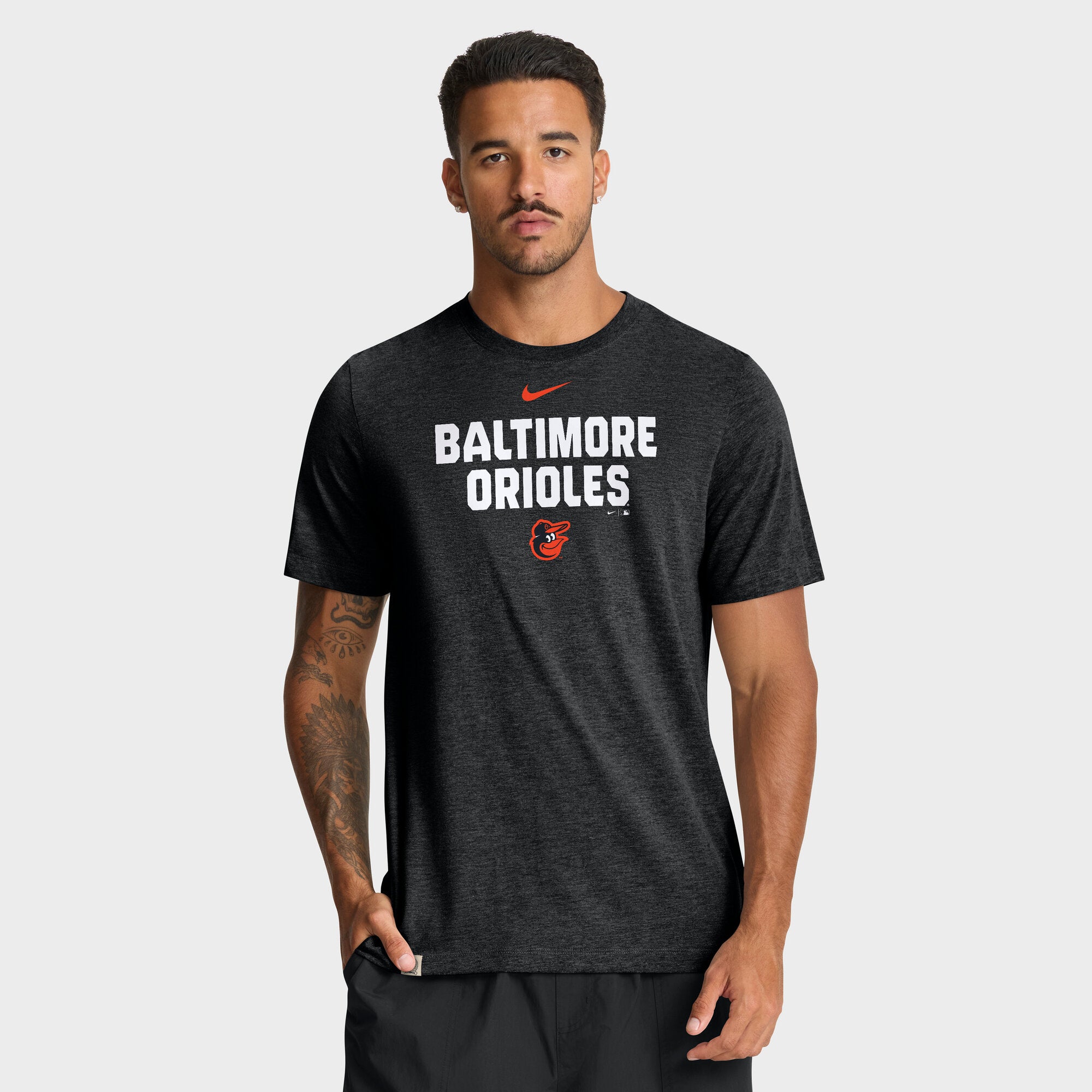 Men's Nike Heather Black Baltimore Orioles Stacked Tri-Blend T-Shirt