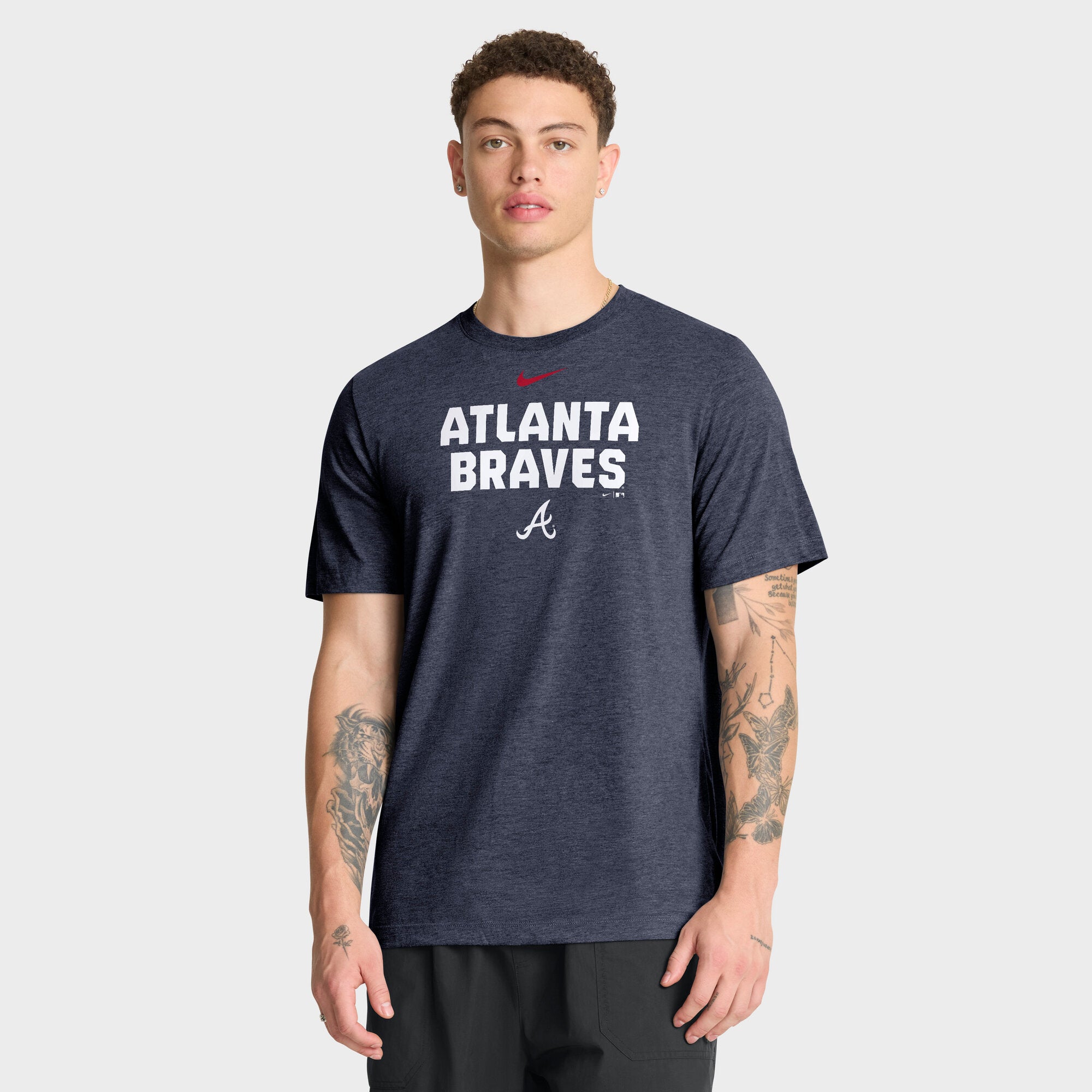 Men's Nike Heather Navy Atlanta Braves Stacked Tri-Blend T-Shirt