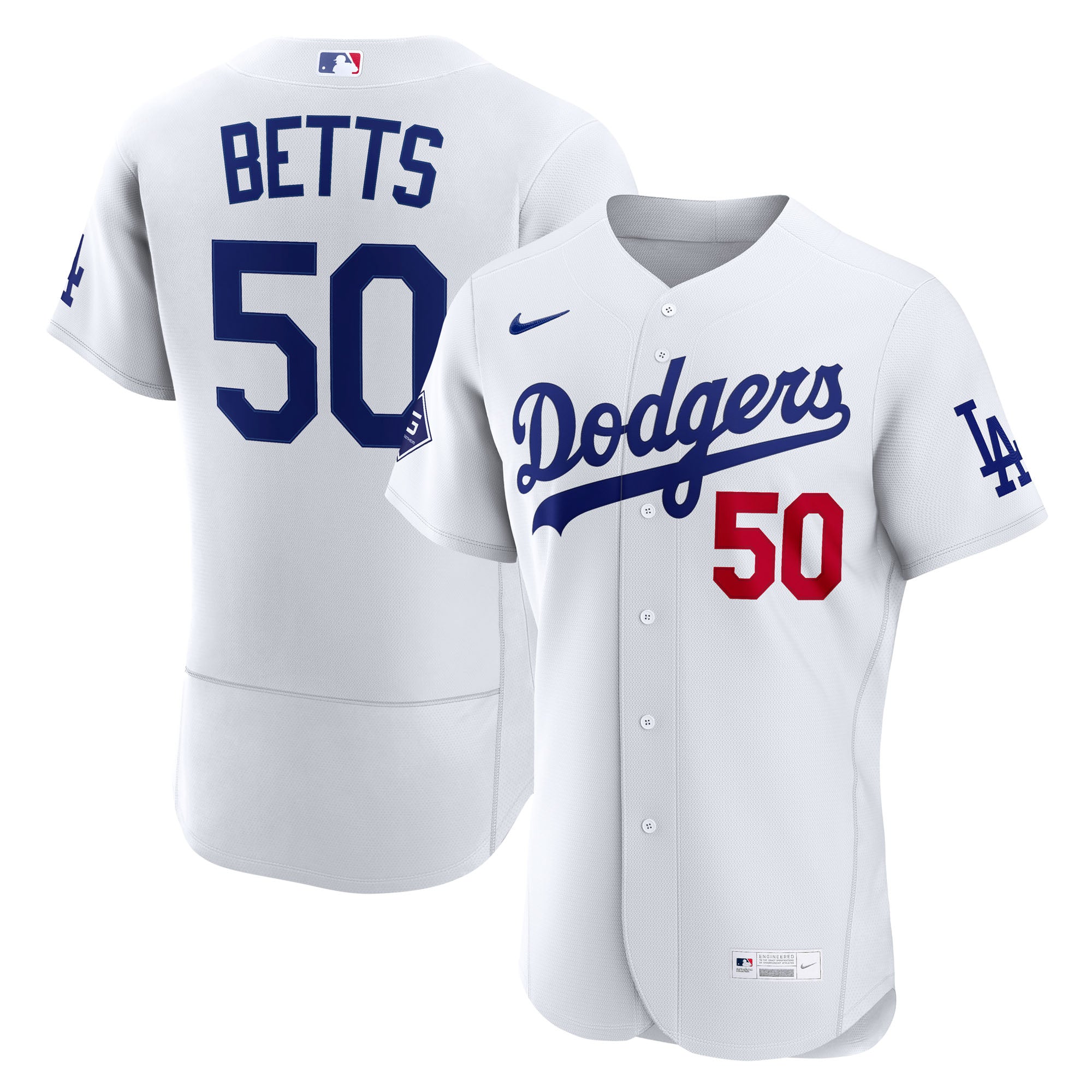 Men's Nike Mookie Betts White Los Angeles Dodgers Home Authentic Sponsor Patch Jersey
